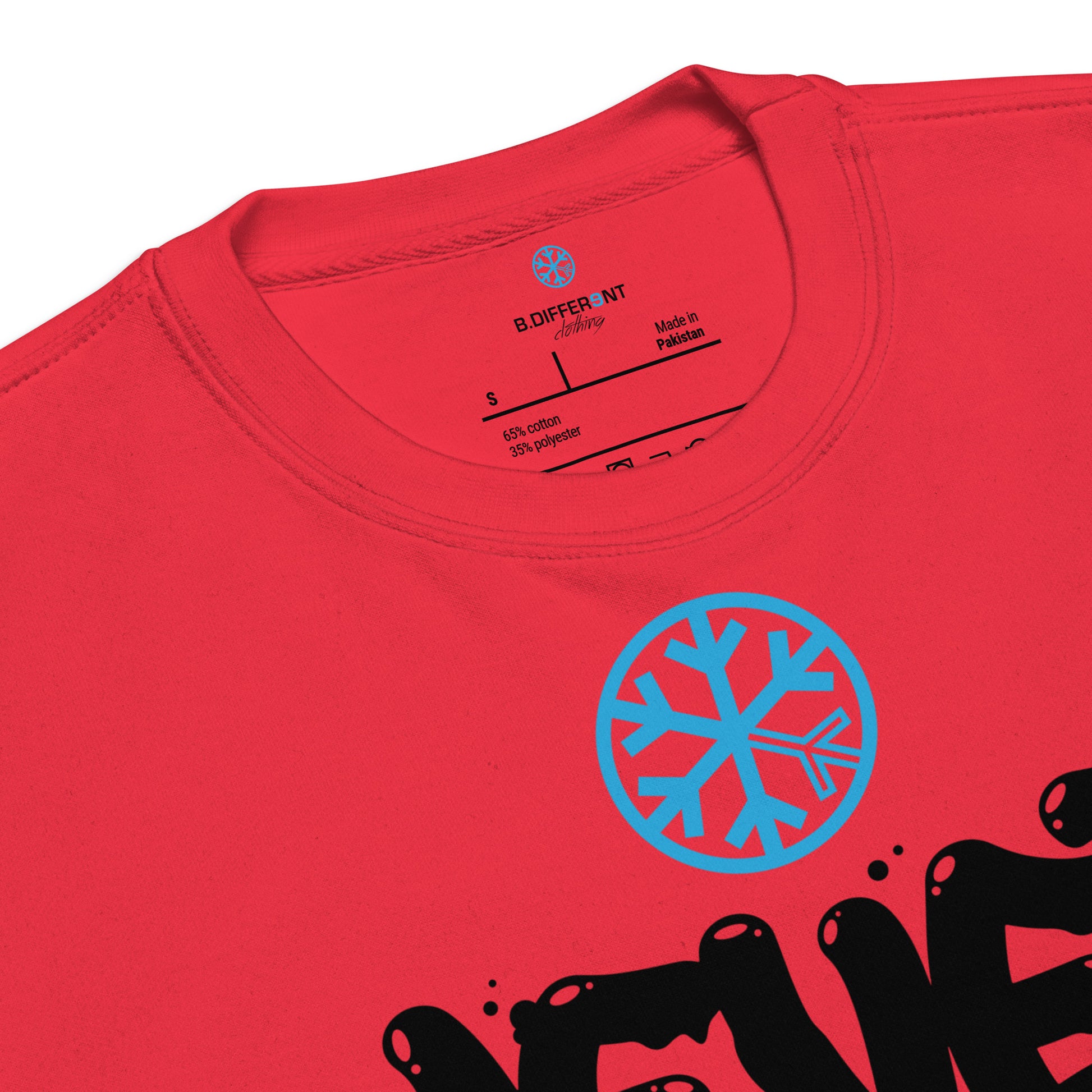 Red-Never Stop Graffiti Piece Sweatshirt from B.Different Clothing, collar, graffiti-inspired streetwear