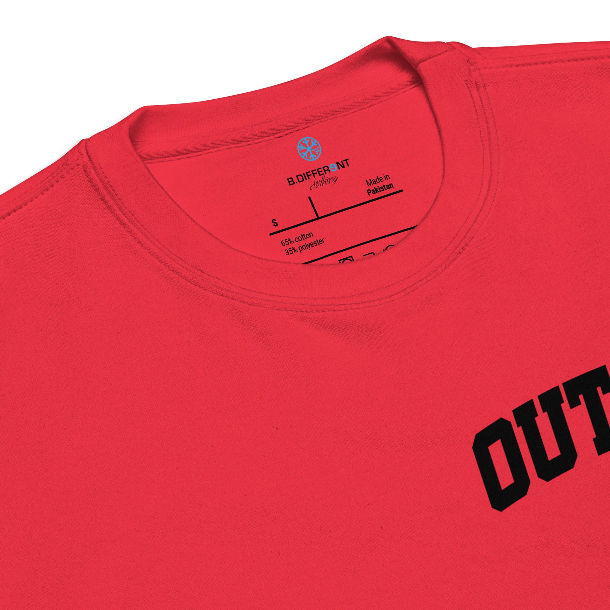 Red-Outcast Graffiti Character Sweatshirt from B.Different Clothing, collar, graffiti-inspired streetwear