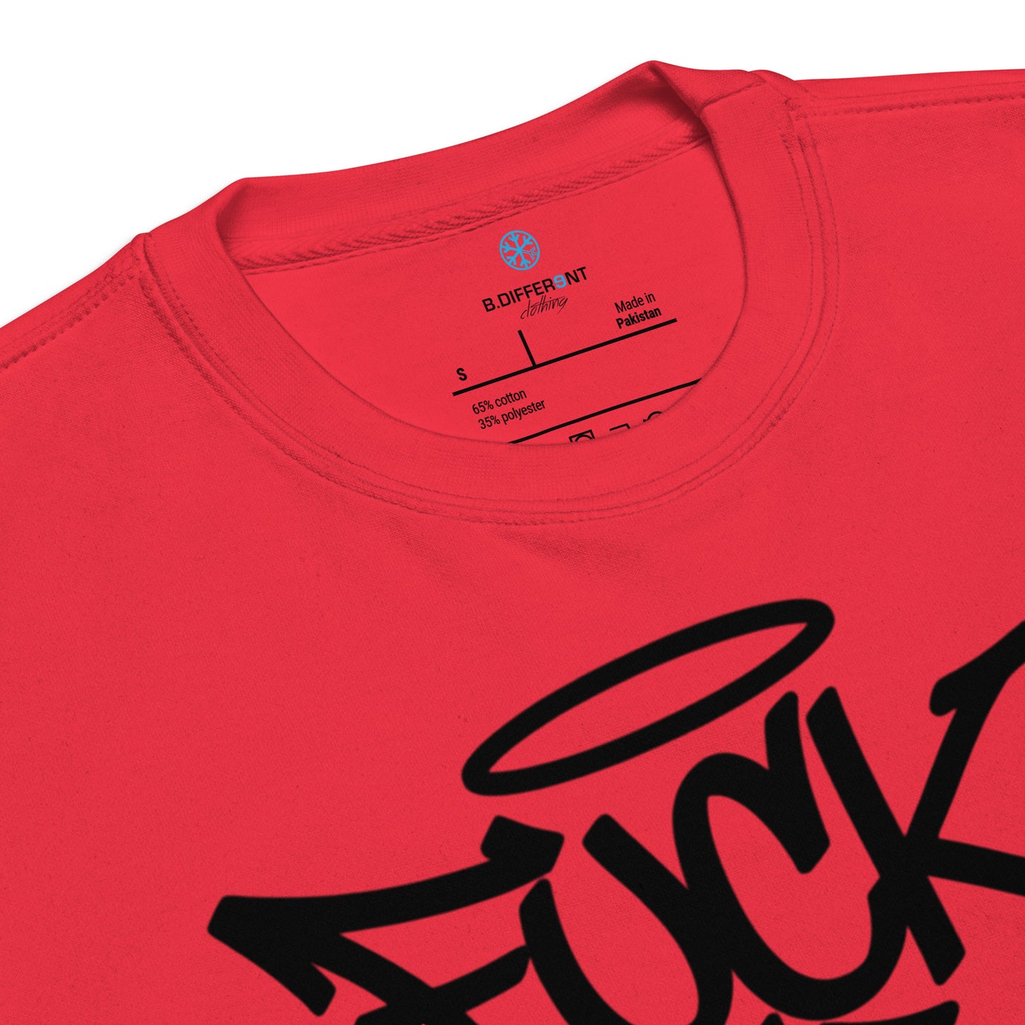 Red-Fuck The Vandal Squad Graffiti Sweatshirt from B.Different Clothing, collar, graffiti-inspired streetwear