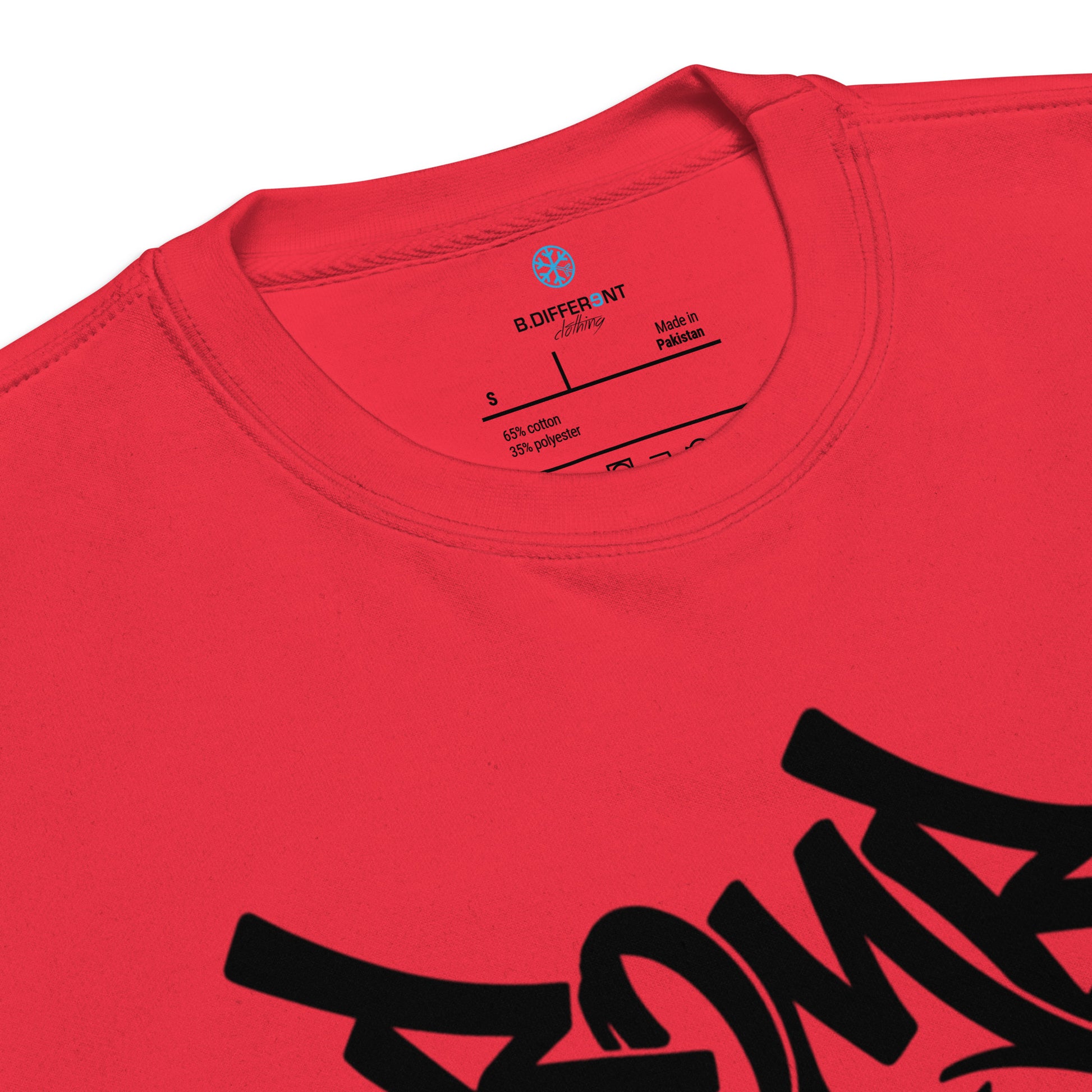 Red-Bomb The System Graffiti Sweatshirt from B.Different Clothing, collar, graffiti-inspired streetwear