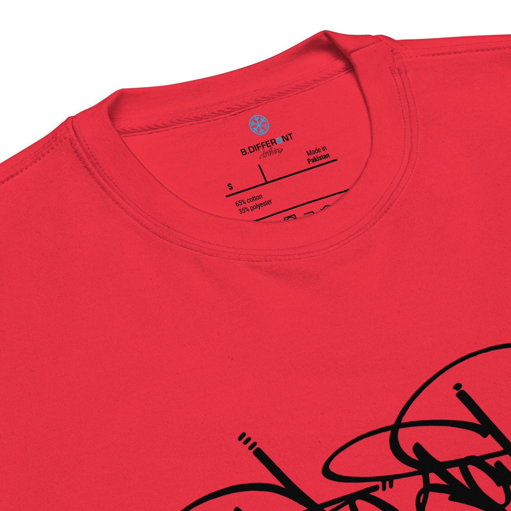 Red-Outcast Tag Sweatshirt by Graffiti Dad from B.Different Clothing, collar, graffiti-inspired streetwear