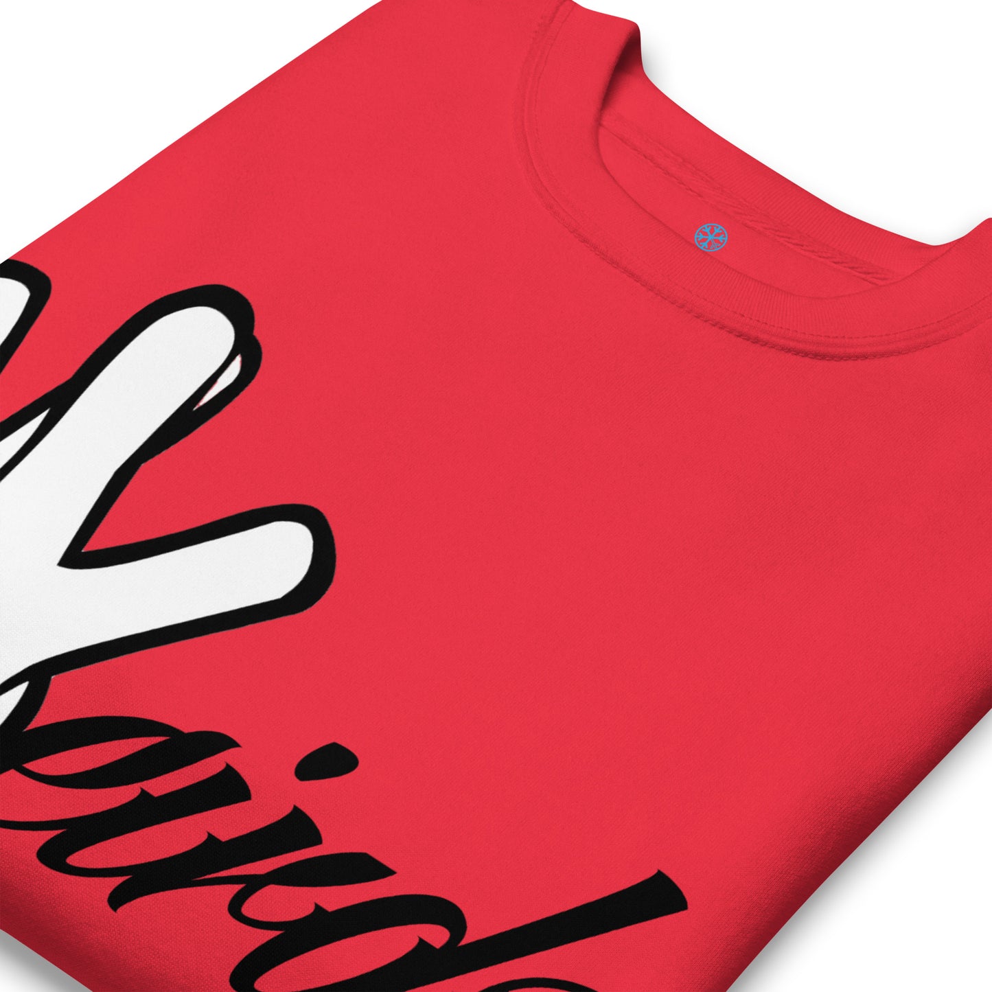 Red-Weirdo Hand Sign Sweatshirt from B.Different Clothing, detail, graffiti-inspired streetwear