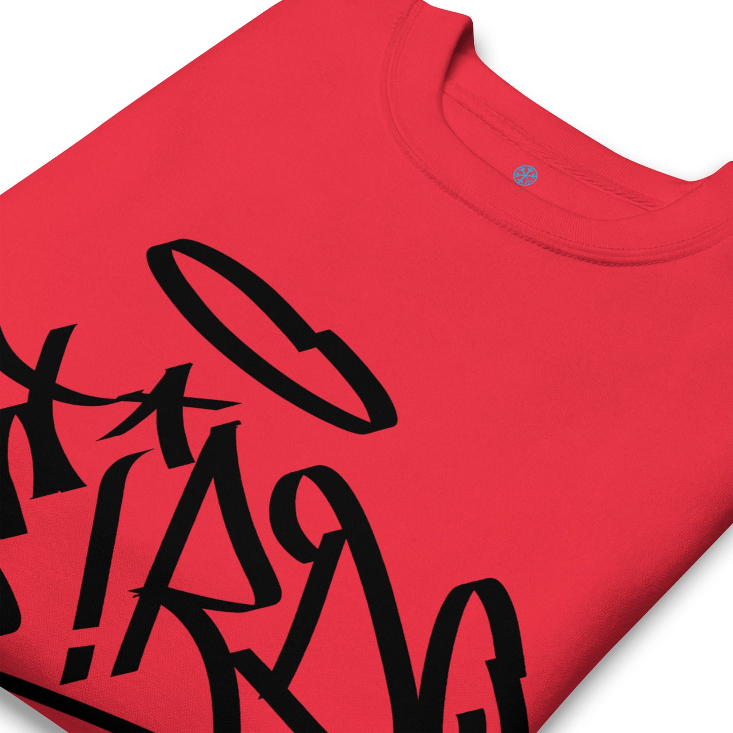 Red-Weirdo Tag Graffiti Sweatshirt from B.Different Clothing, detail, graffiti-inspired streetwear