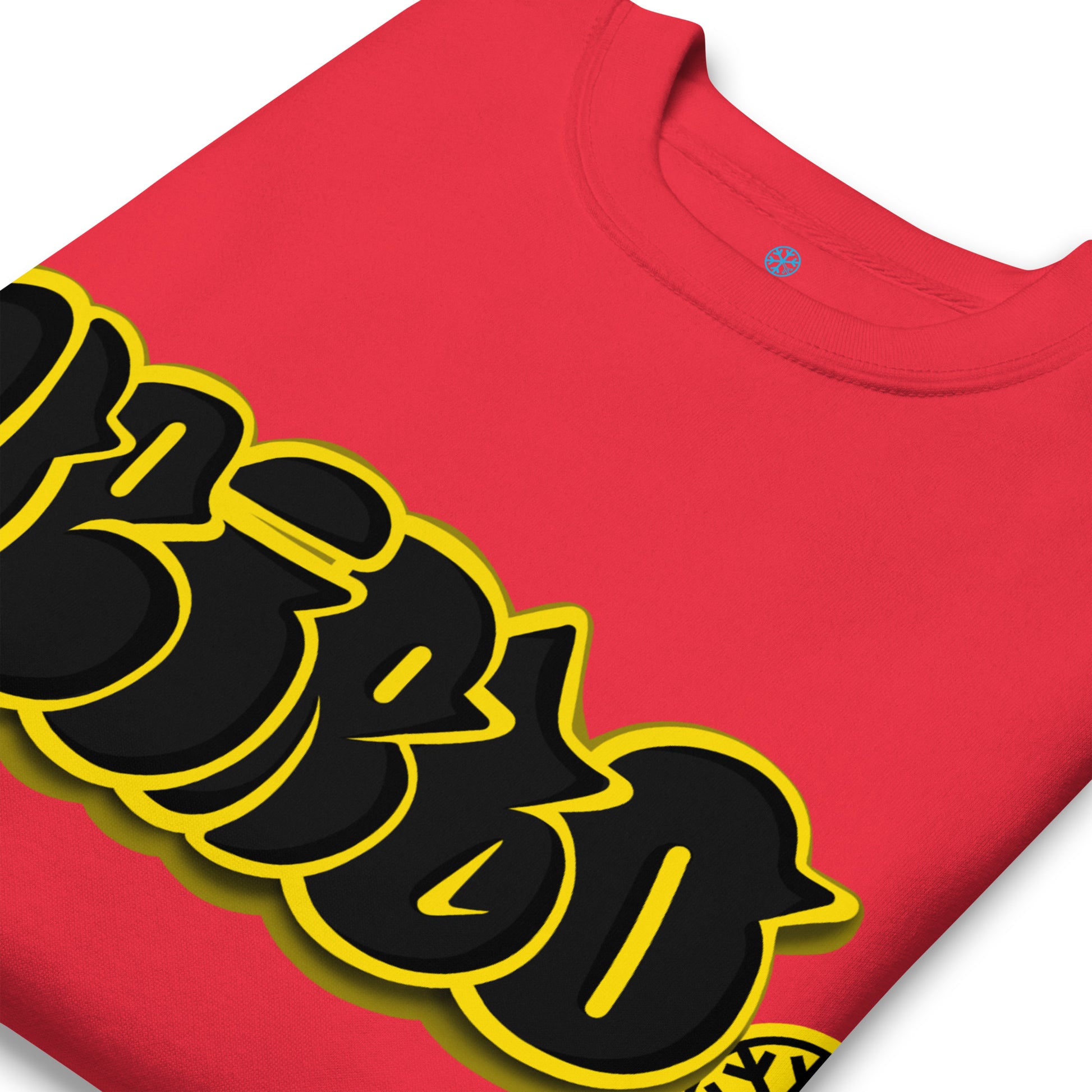 Red-Weirdo Graffiti Throwie Sweatshirt from B.Different Clothing, detail, graffiti-inspired streetwear