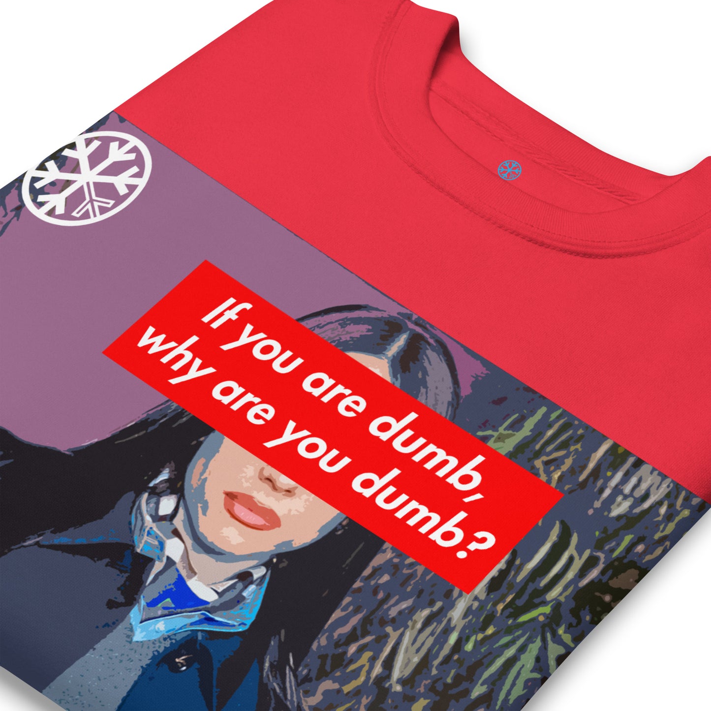 Red-Why Are You Dumb Sweatshirt from B.Different Clothing, detail, graffiti-inspired streetwear