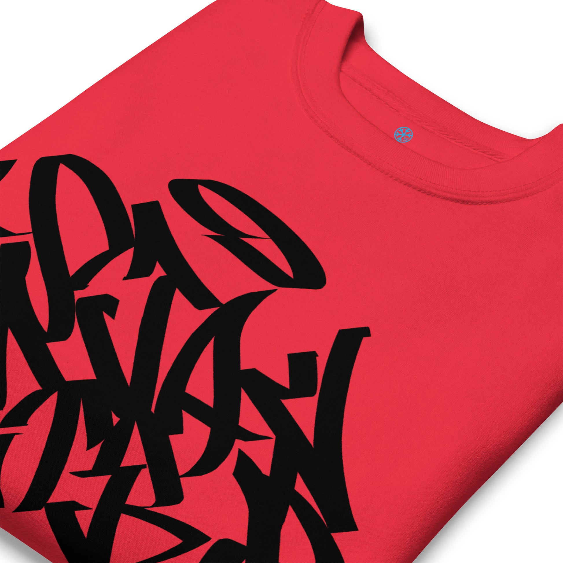 Red-Stay Weird Graffiti Tag Sweatshirt from B.Different Clothing, detail, graffiti-inspired streetwear