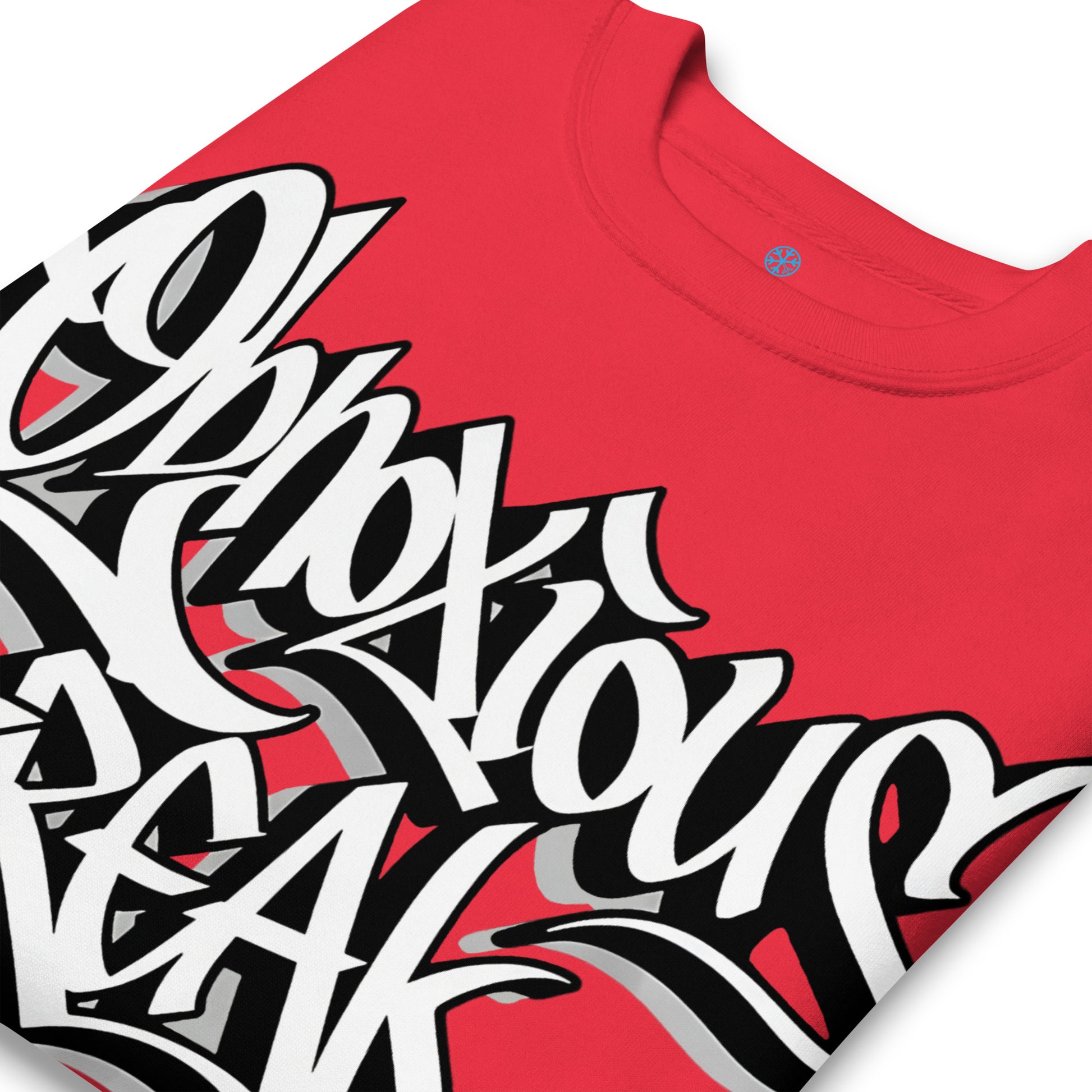 Red-Obnoxious Freak Graffiti Sweatshirt from B.Different Clothing, detail, graffiti-inspired streetwear