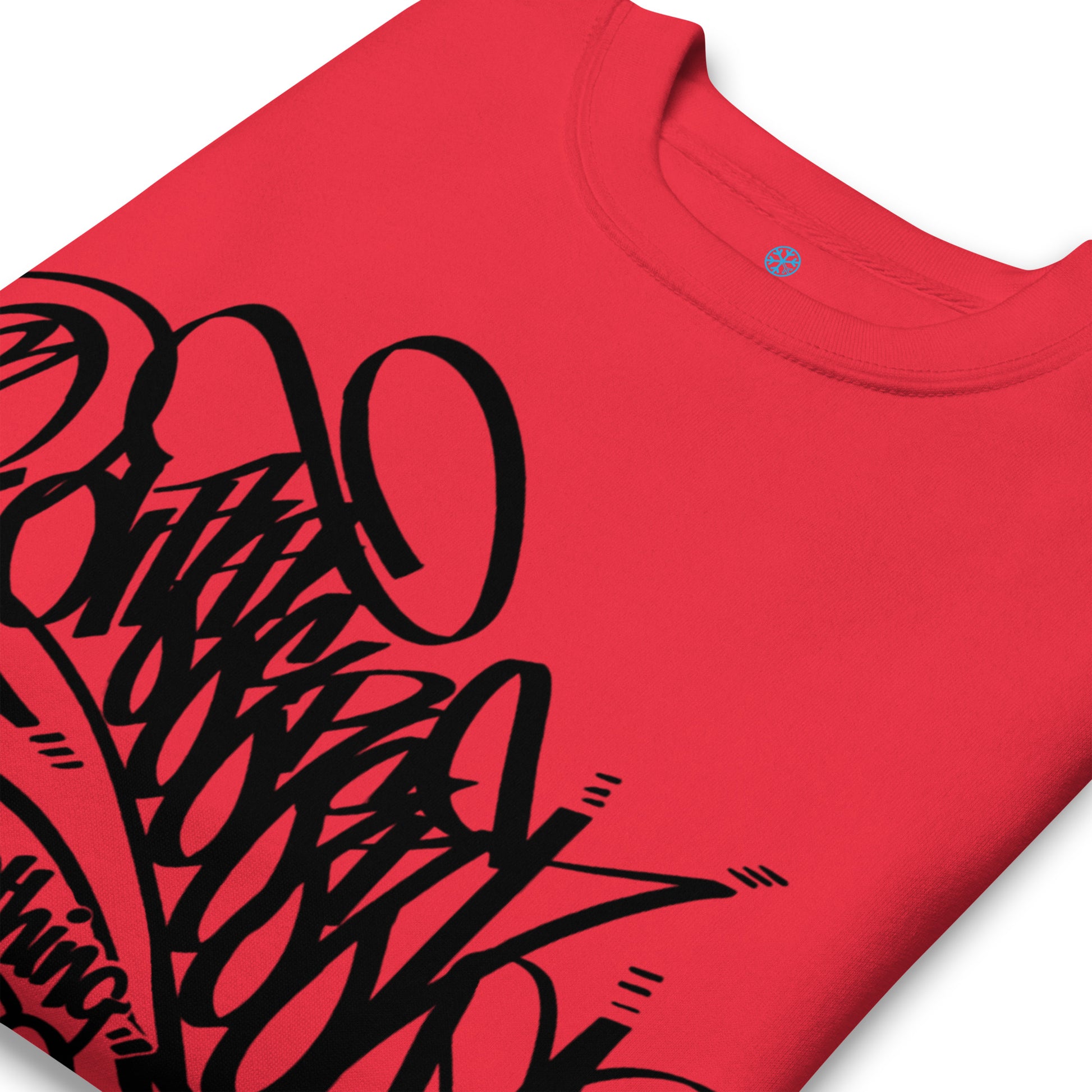 Red-B.Different Clothing Graffiti Tag Sweatshirt from B.Different Clothing, detail, graffiti-inspired streetwear