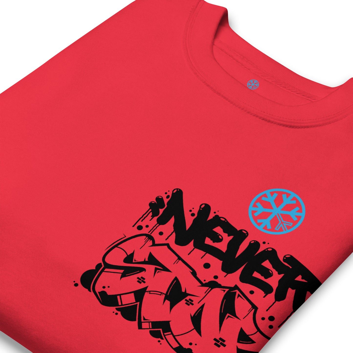 Red-Never Stop Graffiti Character Sweatshirt from B.Different Clothing, detail, graffiti-inspired streetwear
