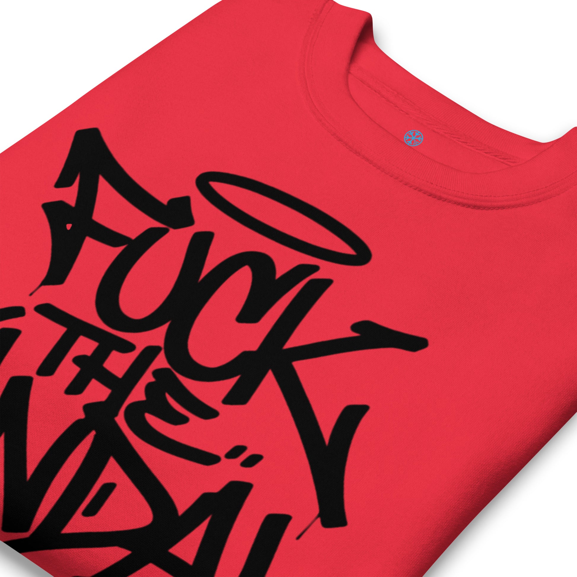 Red-Fuck The Vandal Squad Graffiti Sweatshirt from B.Different Clothing, detail, graffiti-inspired streetwear
