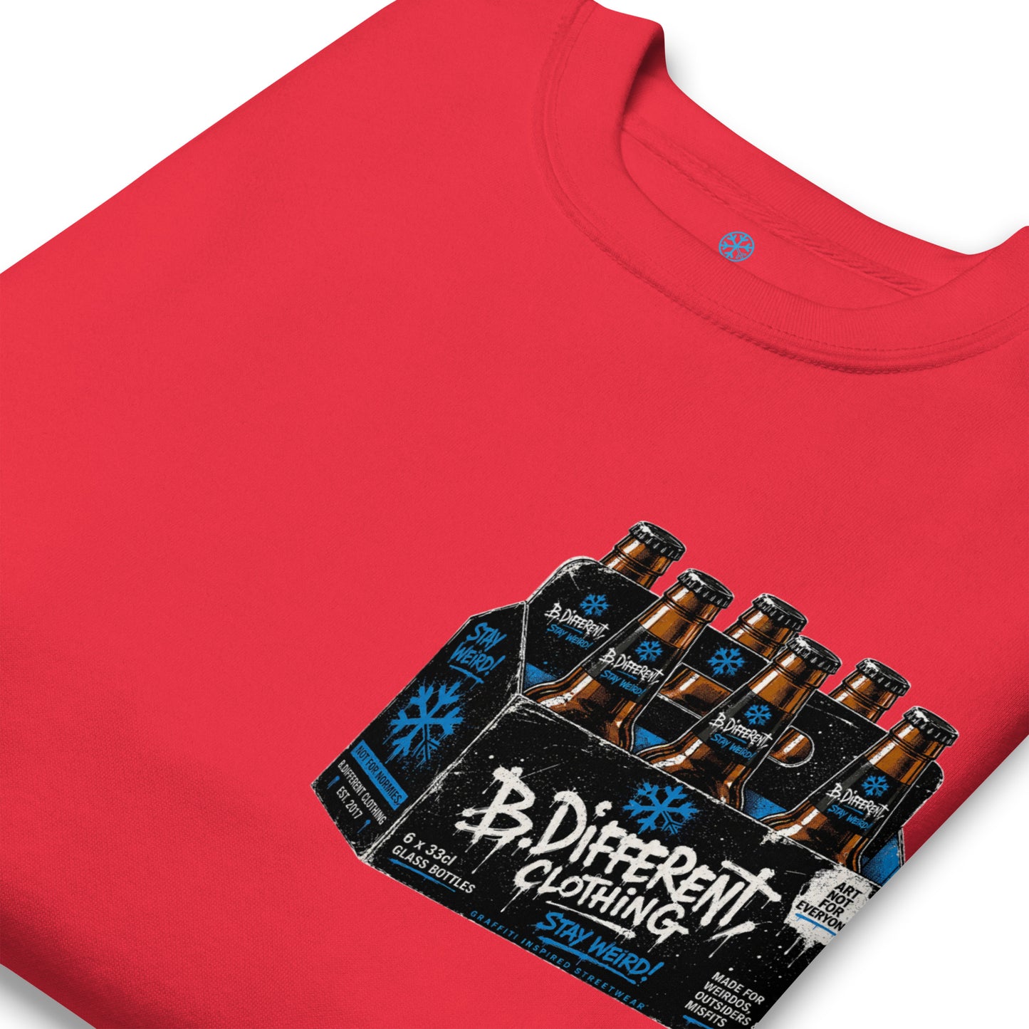 Red-Six Pack Beer Graffiti Sweatshirt from B.Different Clothing, detail, graffiti-inspired streetwear