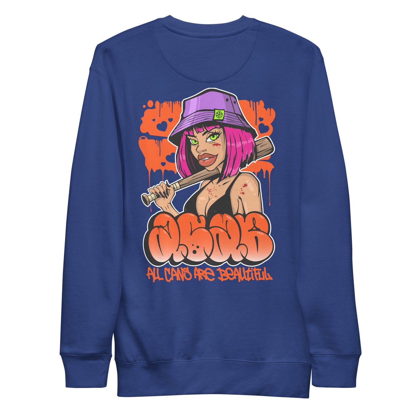 Blue-ACAB Girl Graffiti Sweatshirt from B.Different Clothing, back view, graffiti-inspired streetwear