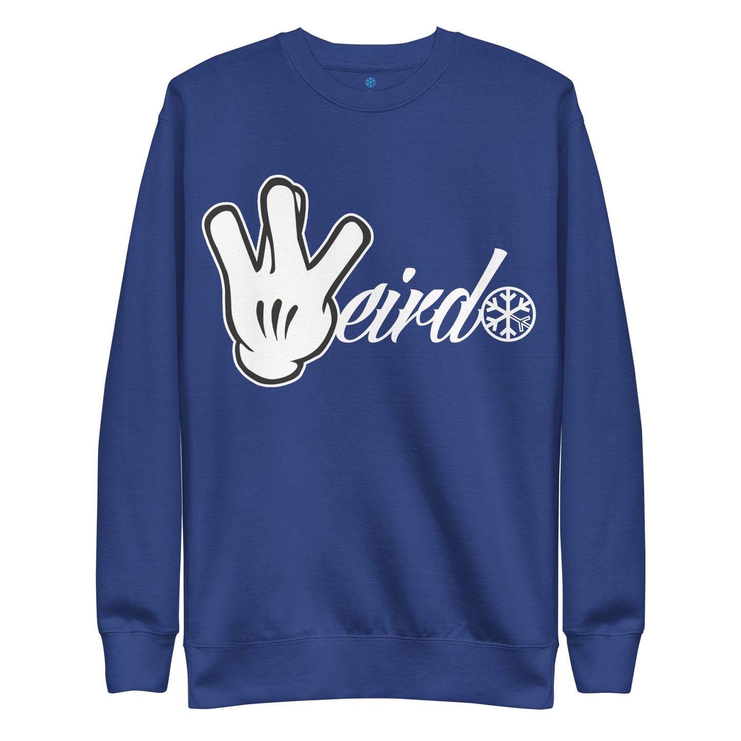 Blue-Weirdo Hand Sign Sweatshirt from B.Different Clothing, front view, graffiti-inspired streetwear