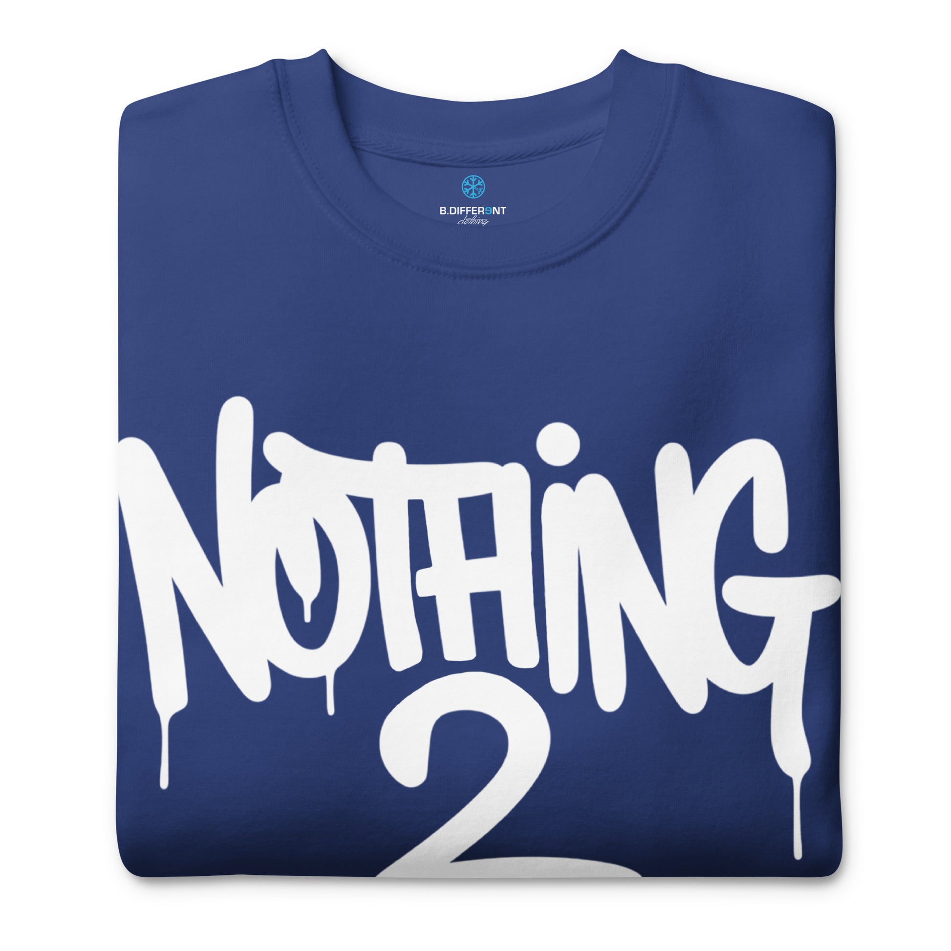 Blue-Nothing 2 Obey Graffiti Sweatshirt from B.Different Clothing, folded, graffiti-inspired streetwear