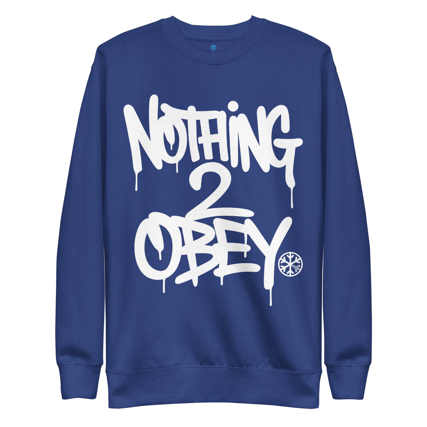 Blue-Nothing 2 Obey Graffiti Sweatshirt from B.Different Clothing, front view, graffiti-inspired streetwear