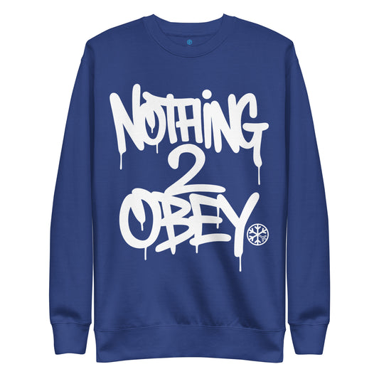 Blue-Nothing 2 Obey Graffiti Sweatshirt from B.Different Clothing, front view, graffiti-inspired streetwear
