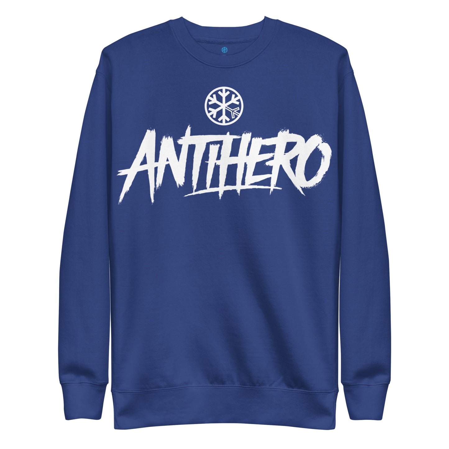 Blue-Antihero Graffiti Tag Sweatshirt from B.Different Clothing, front view, graffiti-inspired streetwear