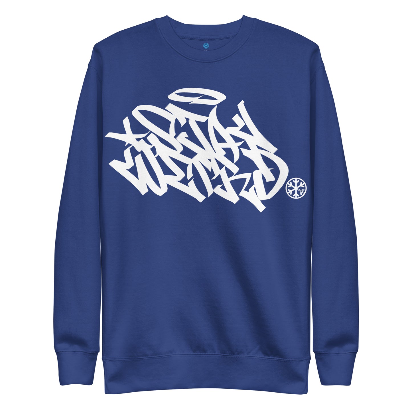 Blue-Stay Weird Graffiti Tag Sweatshirt from B.Different Clothing, front view, graffiti-inspired streetwear