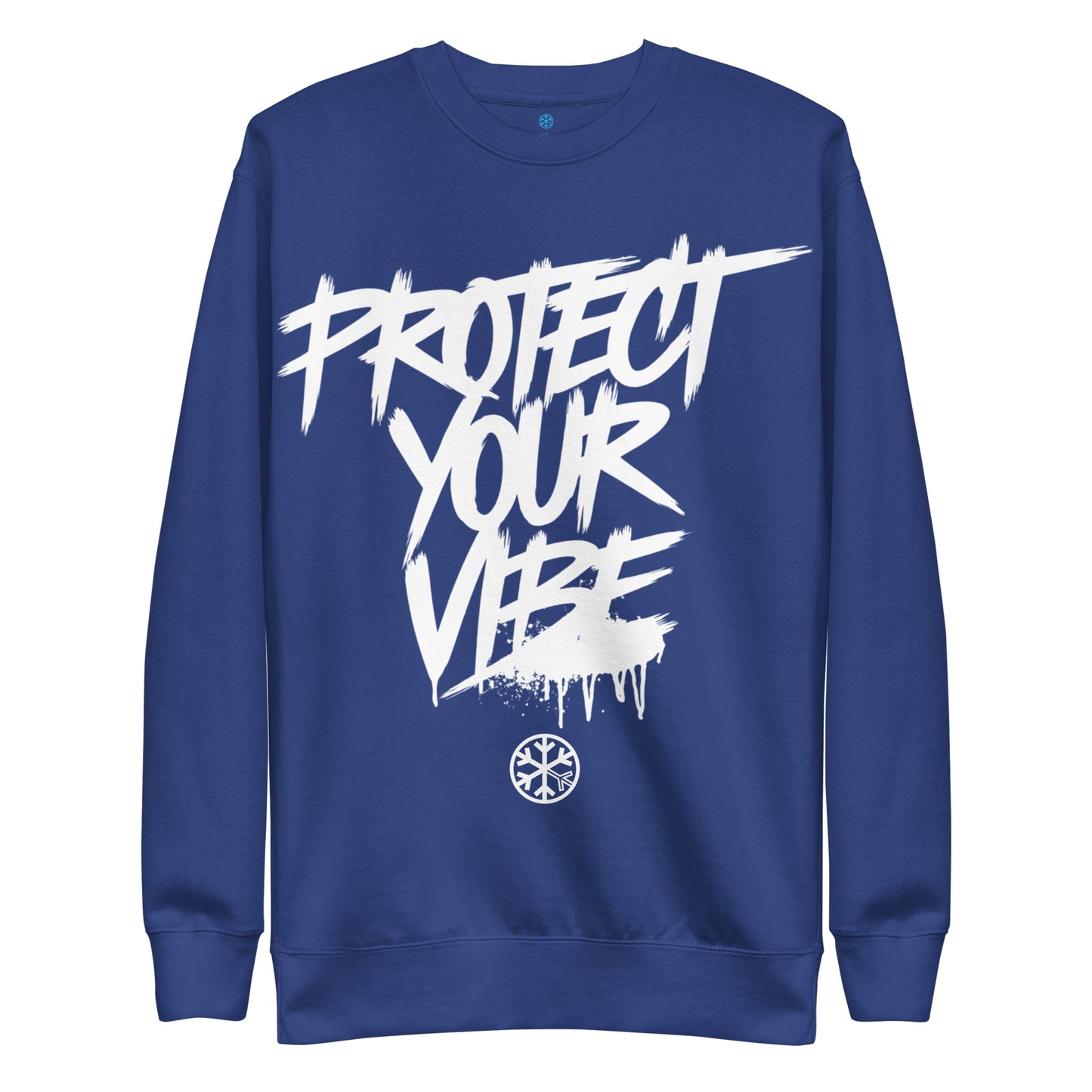 Blue-Protect Your Vibe Graffiti Tag Sweatshirt from B.Different Clothing, front view, graffiti-inspired streetwear