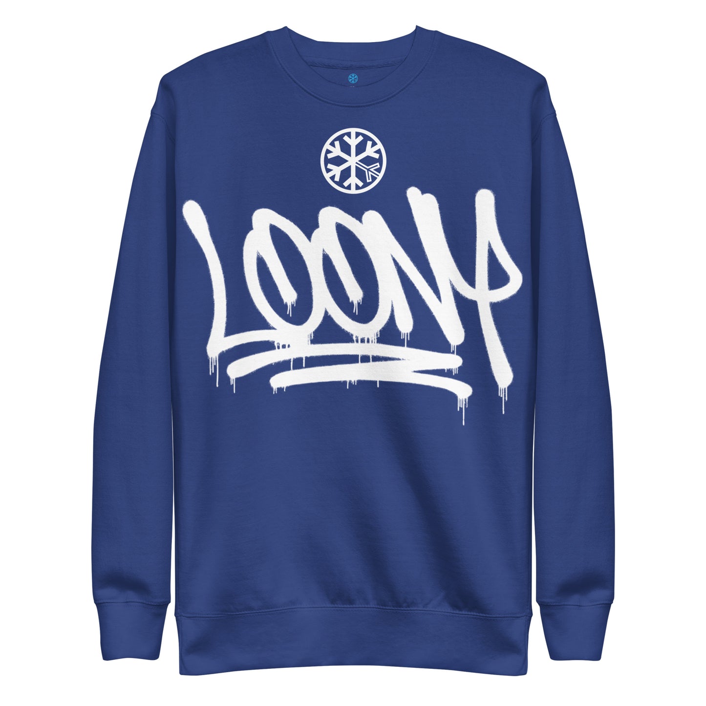 Blue-Loony Graffiti Tag Sweatshirt from B.Different Clothing, front view, graffiti-inspired streetwear