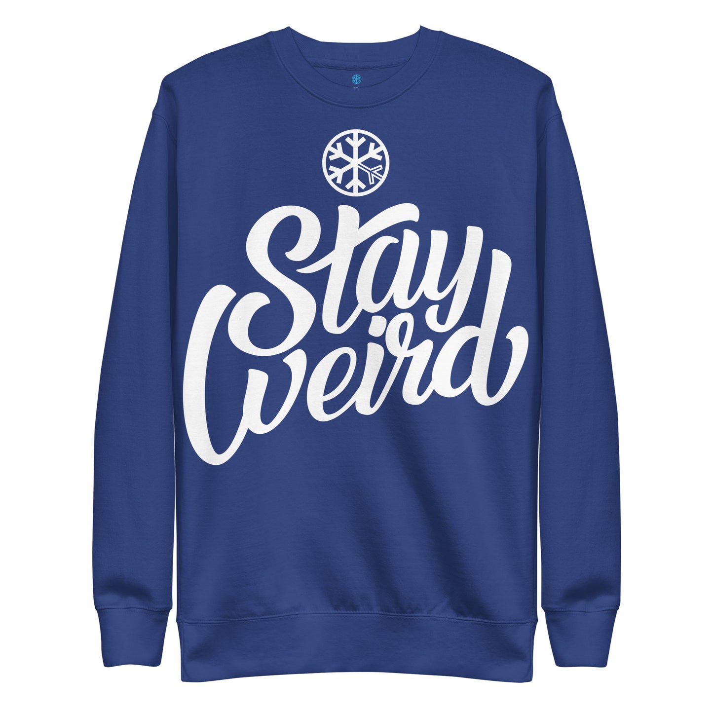 Blue-Stay Weird Sweatshirt from B.Different Clothing, front view, graffiti-inspired streetwear