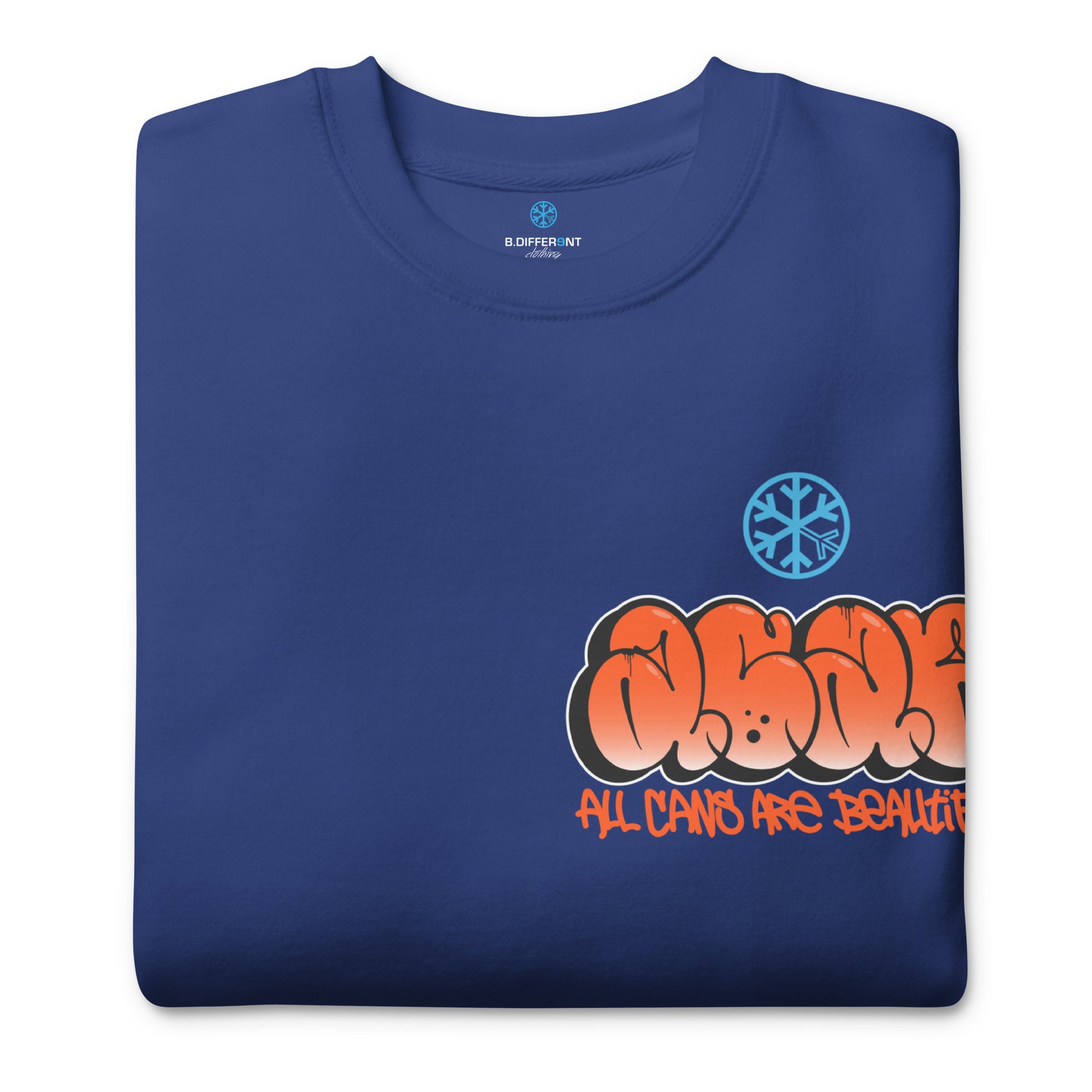 Blue-ACAB Girl Graffiti Sweatshirt from B.Different Clothing, folded, graffiti-inspired streetwear