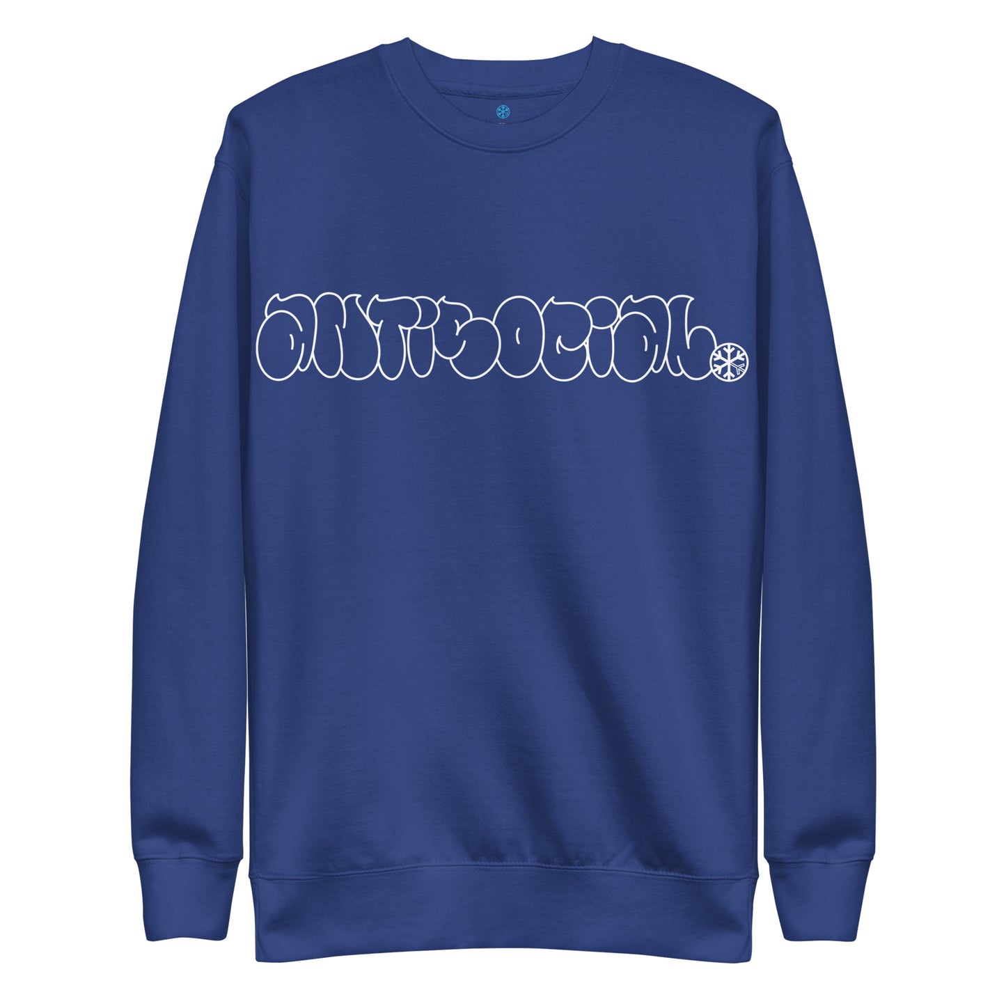 Blue-Antisocial Graffiti Hollow Sweatshirt from B.Different Clothing, front view, graffiti-inspired streetwear