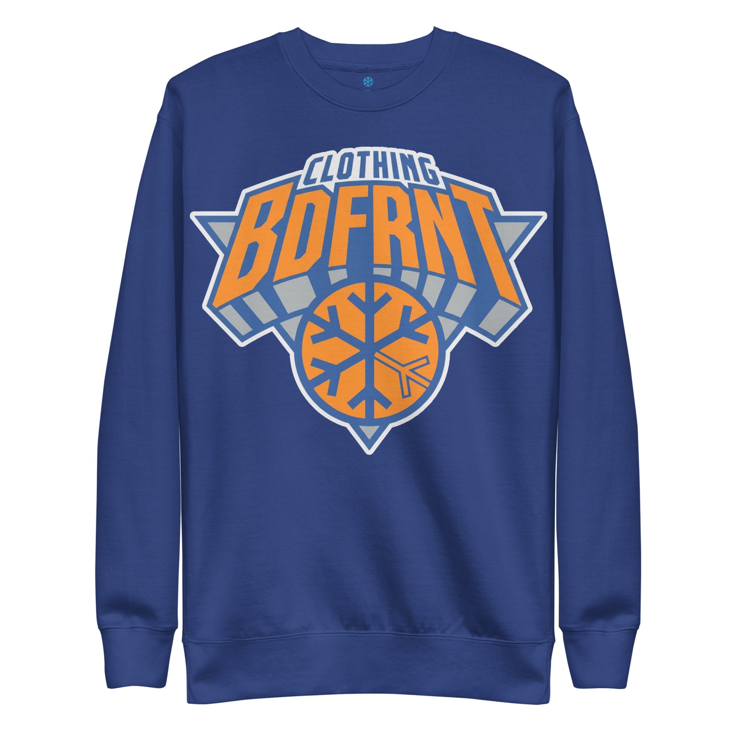 Blue-BDFRNT Logo 2011 Sweatshirt from B.Different Clothing, front view, graffiti-inspired streetwear