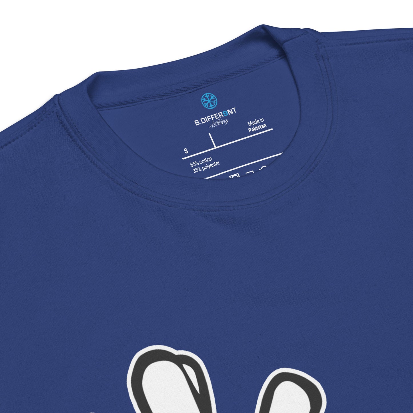 Blue-Weirdo Hand Sign Sweatshirt from B.Different Clothing, collar, graffiti-inspired streetwear