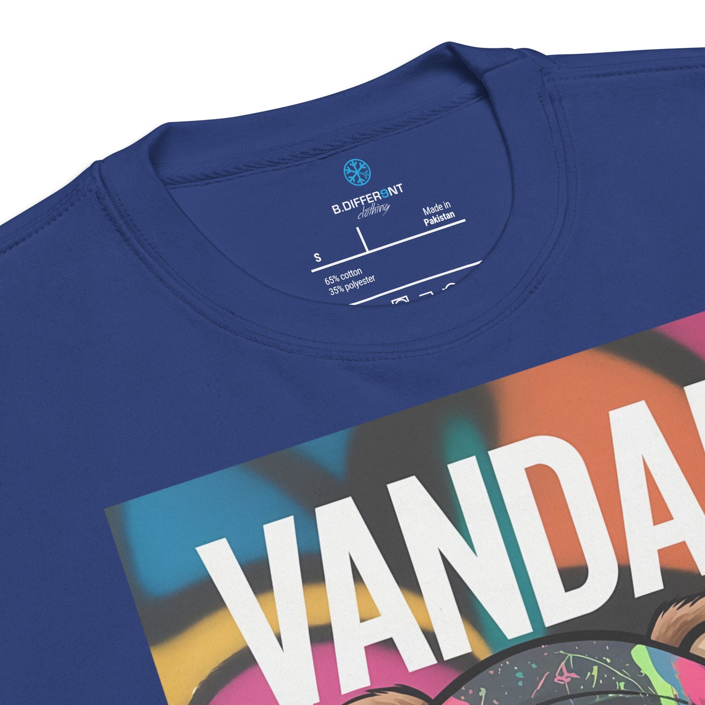Blue-Vandal Teddy Bear Graffiti Sweatshirt from B.Different Clothing, collar, graffiti-inspired streetwear