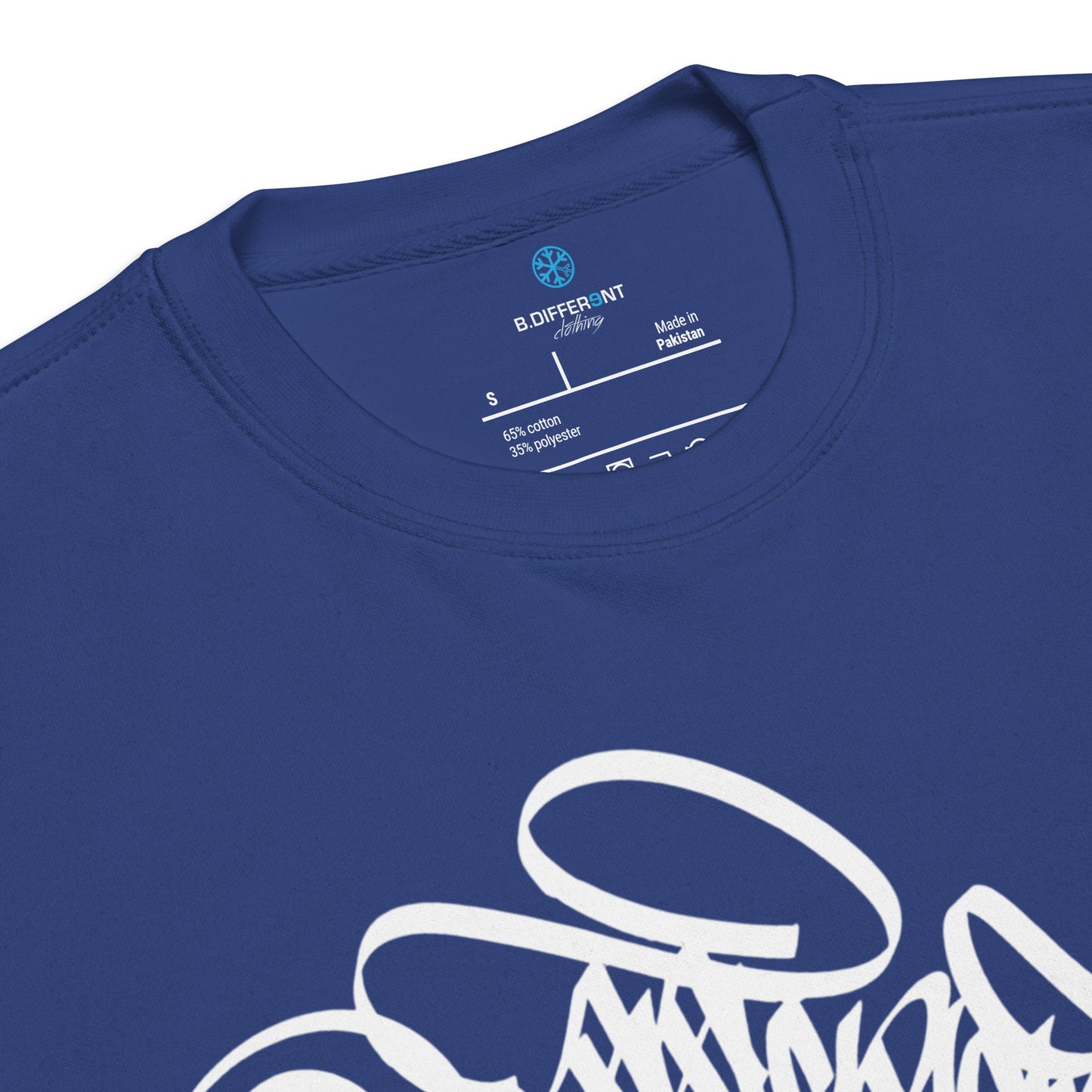 Blue-B.Different Clothing Graffiti Tag Sweatshirt from B.Different Clothing, collar, graffiti-inspired streetwear