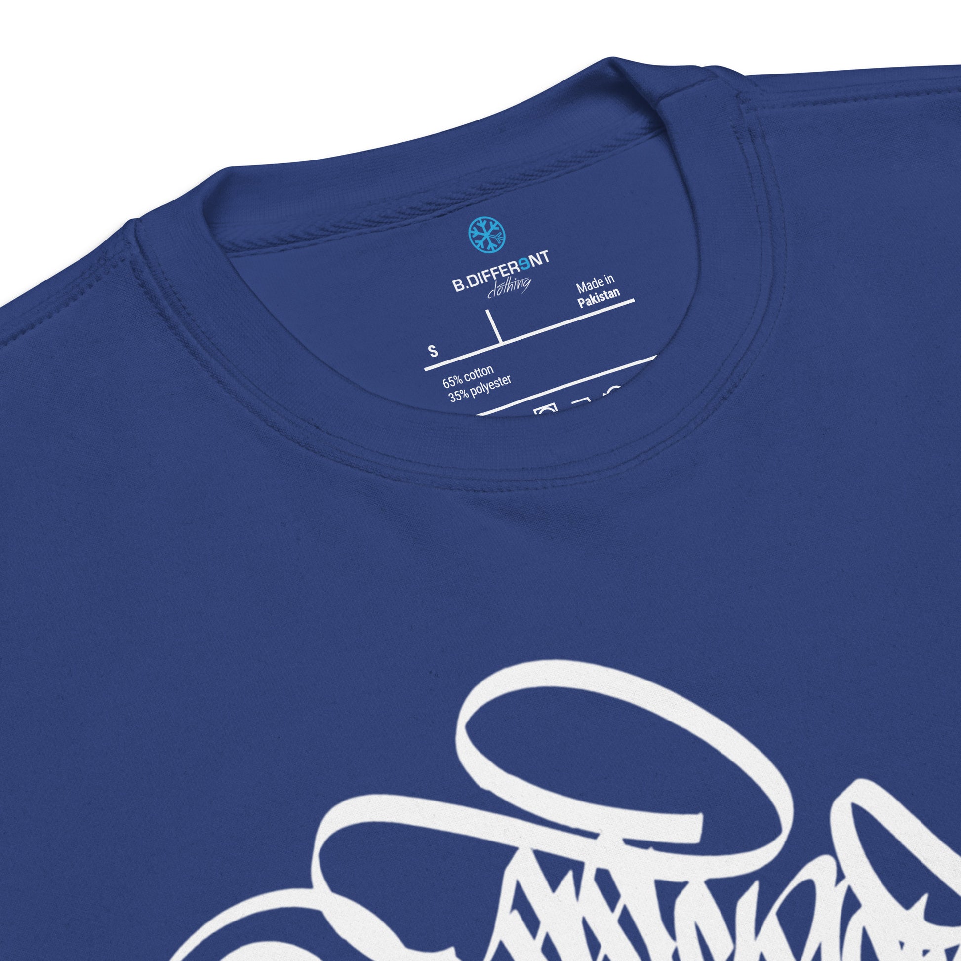 Blue-B.Different Clothing Graffiti Tag Sweatshirt from B.Different Clothing, collar, graffiti-inspired streetwear