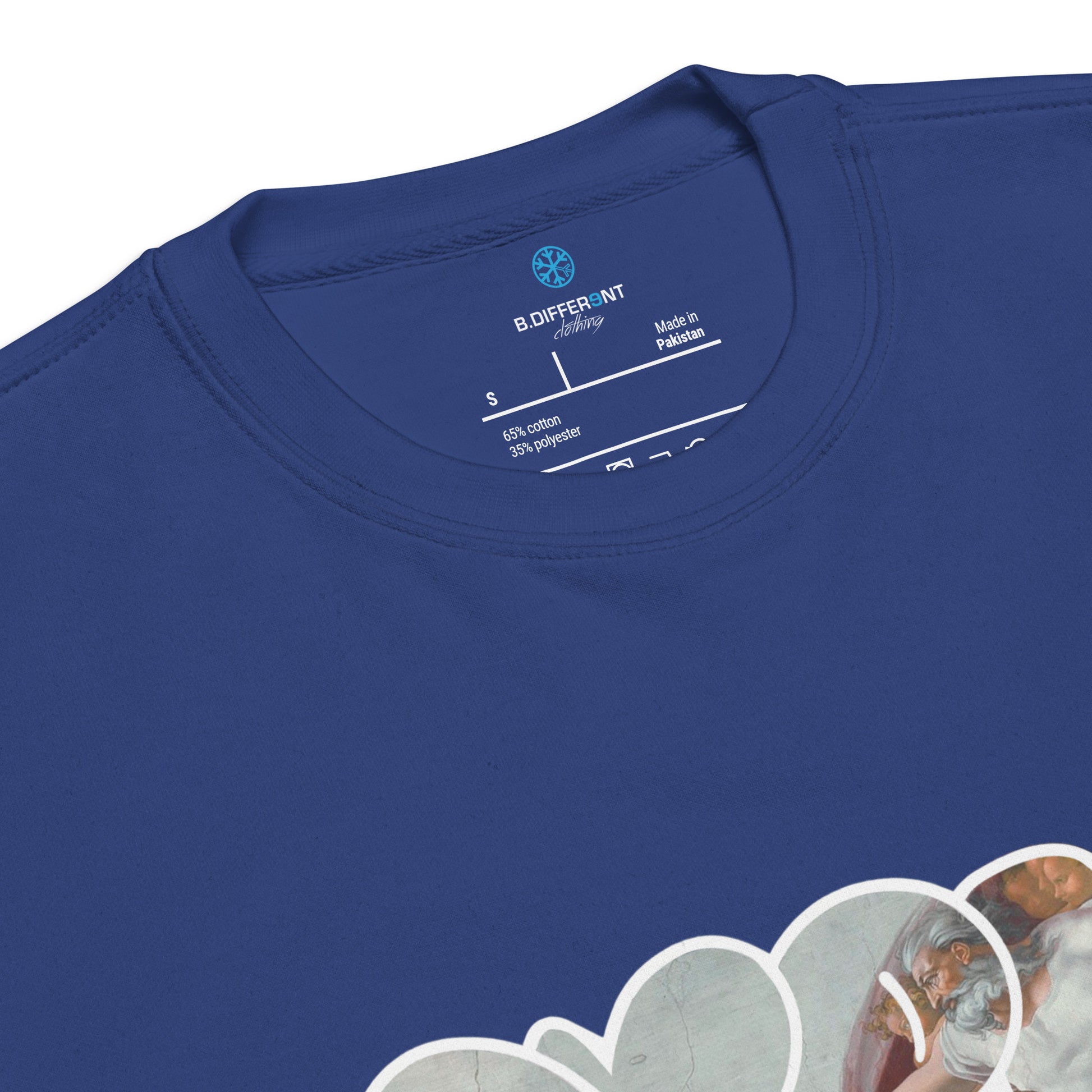 Blue-BDFRNT Throwie x Creation of Adam Graffiti Sweatshirt from B.Different Clothing, collar, graffiti-inspired streetwear