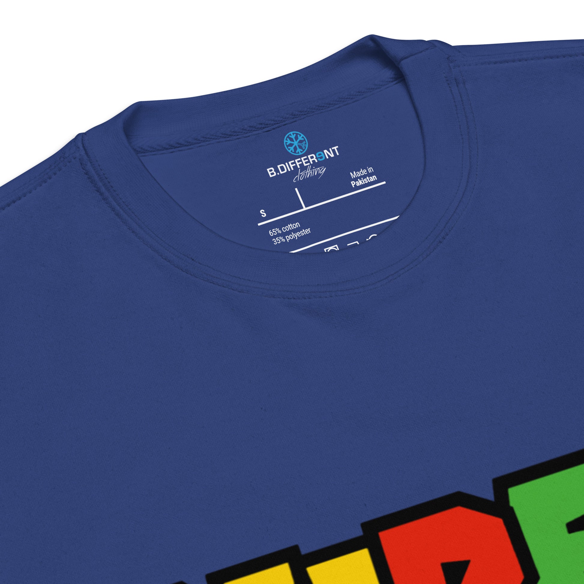 Team Royal-Super Weird Bros Sweatshirt from B.Different Clothing, collar, graffiti-inspired streetwear