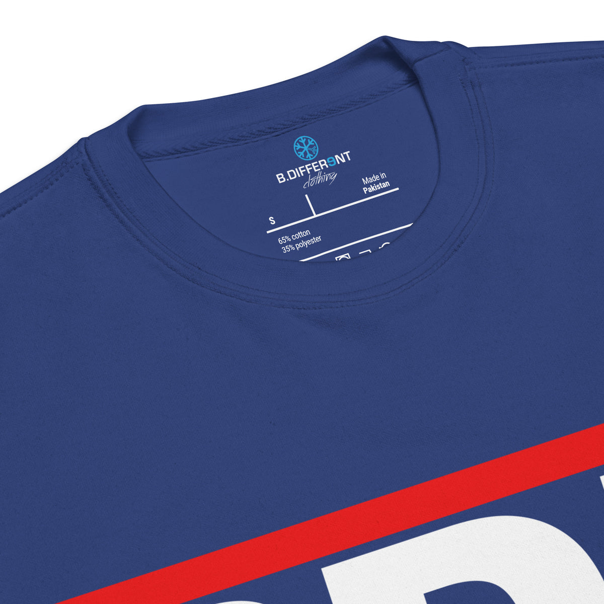 Team Royal-BDFRNT OG Logo Sweatshirt from B.Different Clothing, collar, graffiti-inspired streetwear