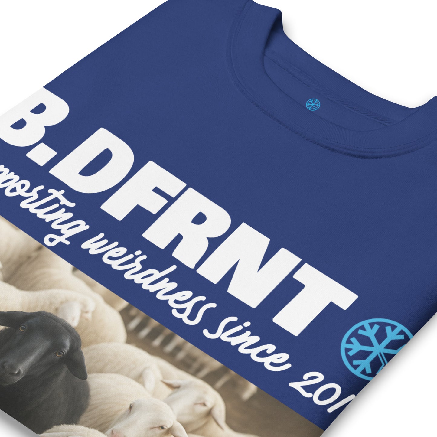 Blue-Black Sheep Sweatshirt from B.Different Clothing, detail, graffiti-inspired streetwear