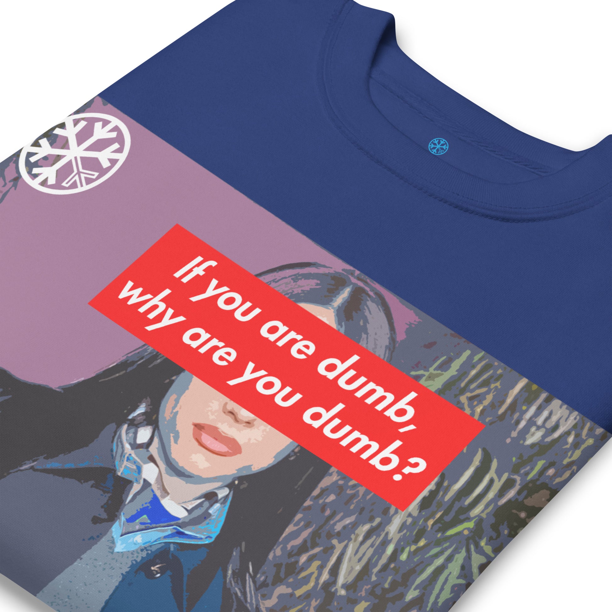 Blue-Why Are You Dumb Sweatshirt from B.Different Clothing, detail, graffiti-inspired streetwear