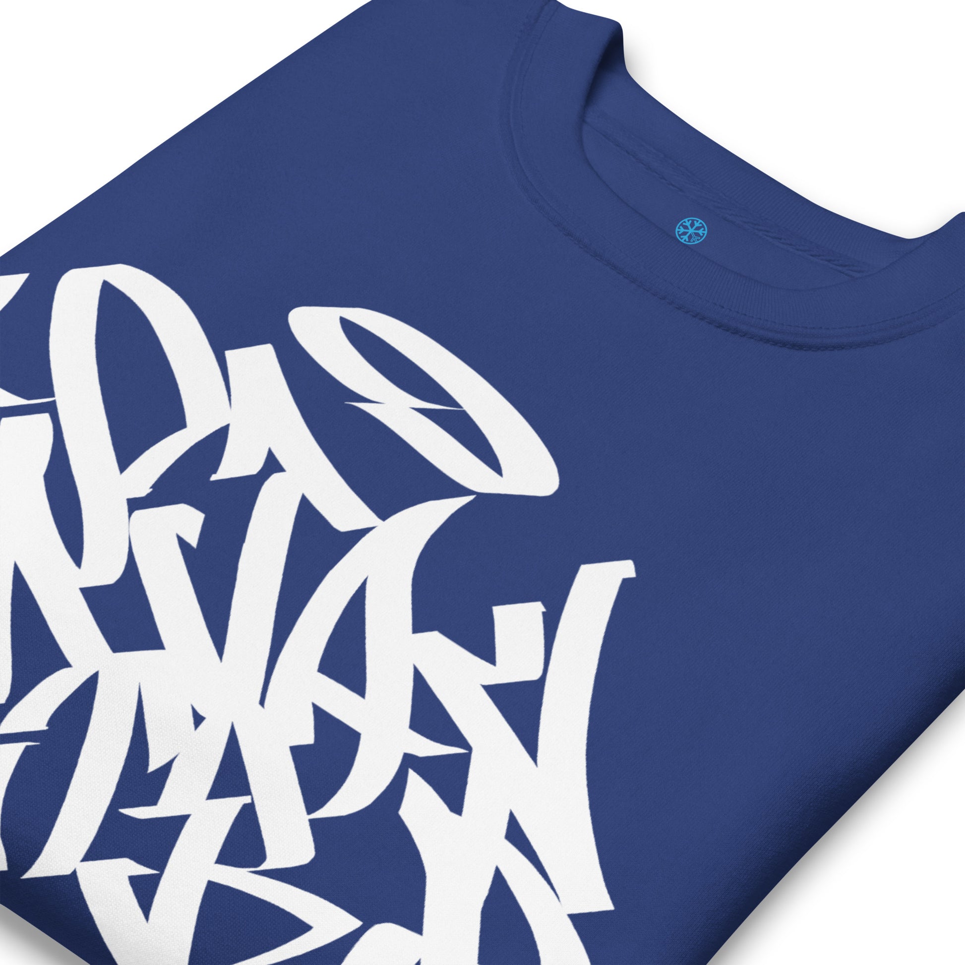 Blue-Stay Weird Graffiti Tag Sweatshirt from B.Different Clothing, detail, graffiti-inspired streetwear