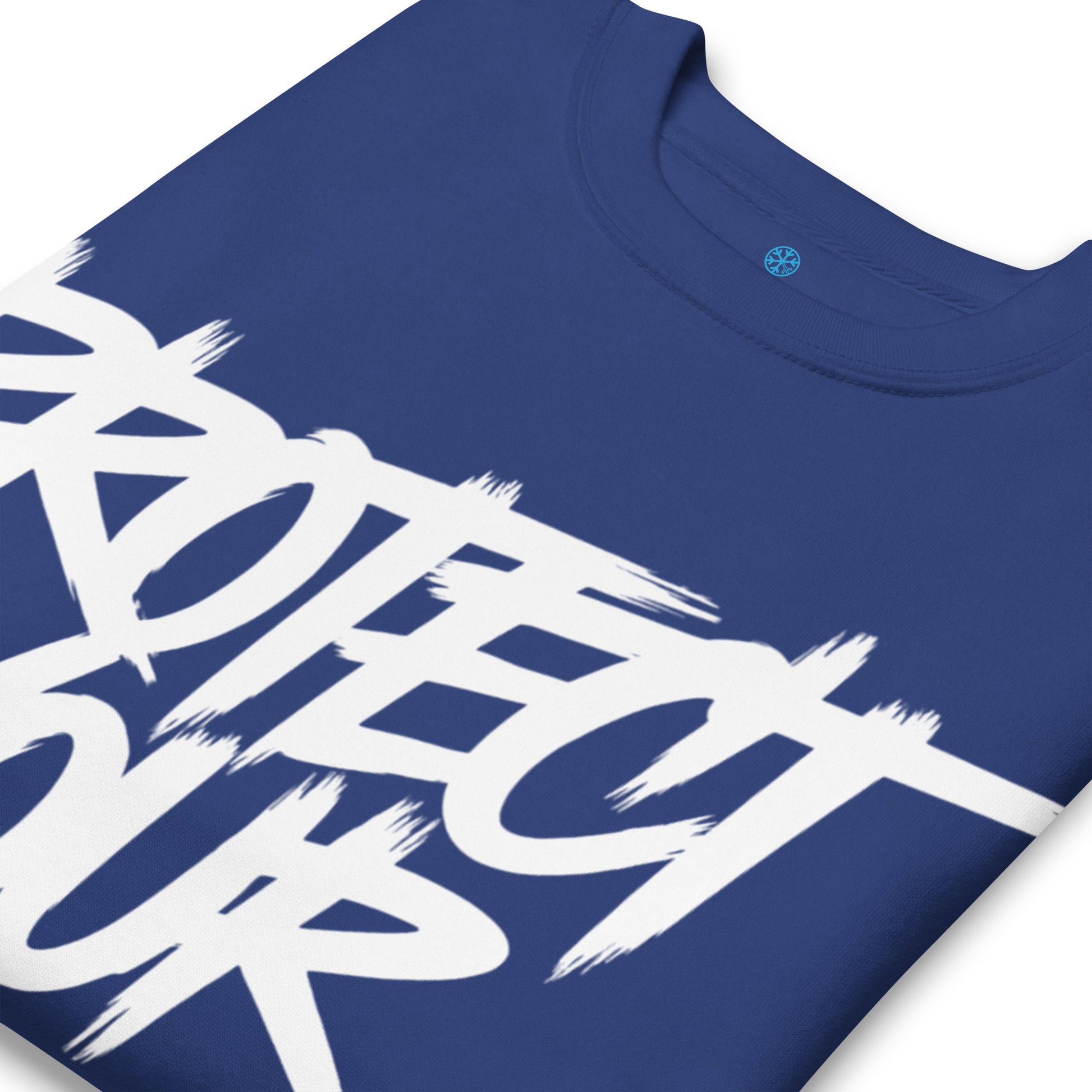 Blue-Protect Your Vibe Graffiti Tag Sweatshirt from B.Different Clothing, detail, graffiti-inspired streetwear