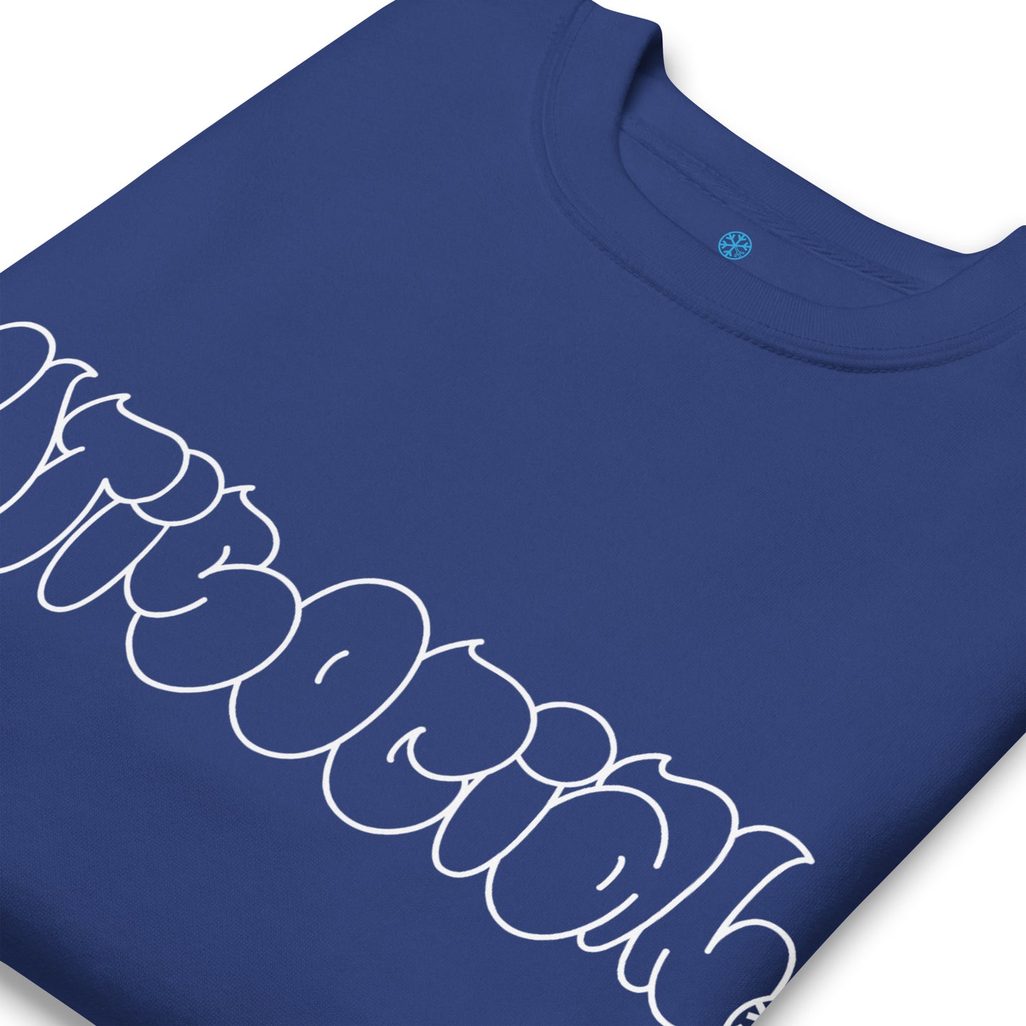 Blue-Antisocial Graffiti Hollow Sweatshirt from B.Different Clothing, detail, graffiti-inspired streetwear