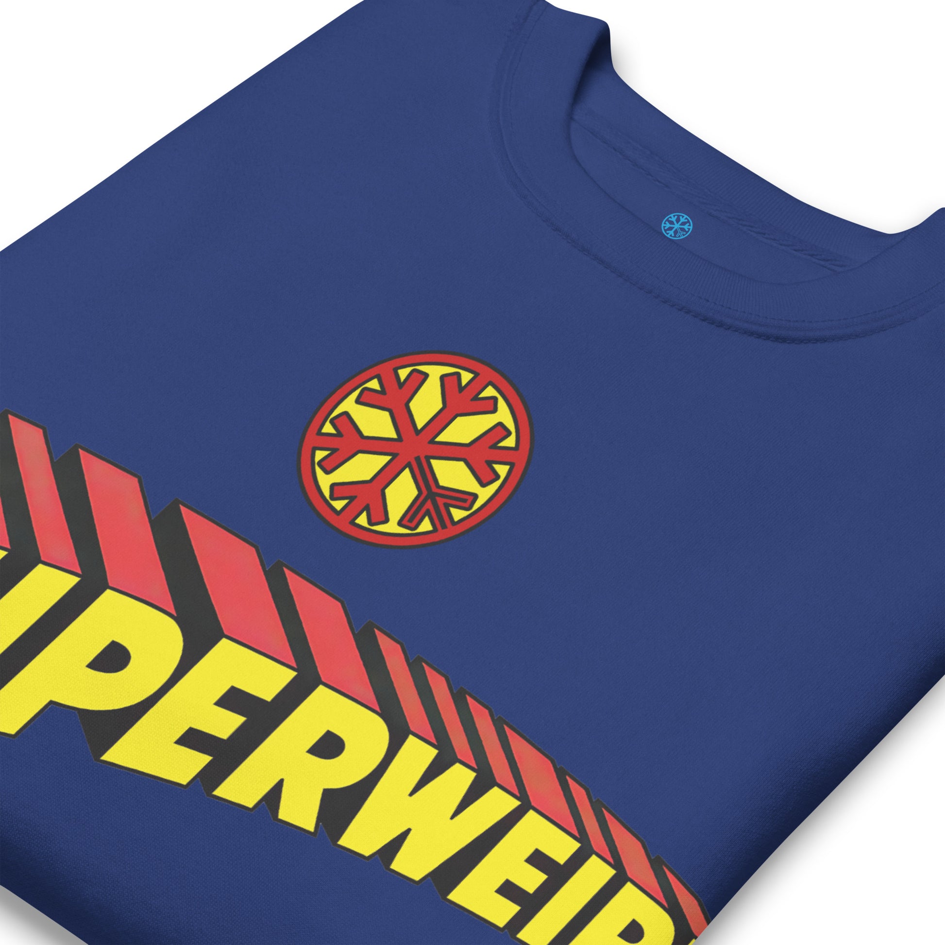 Blue-Superweird Sweatshirt from B.Different Clothing, detail, graffiti-inspired streetwear