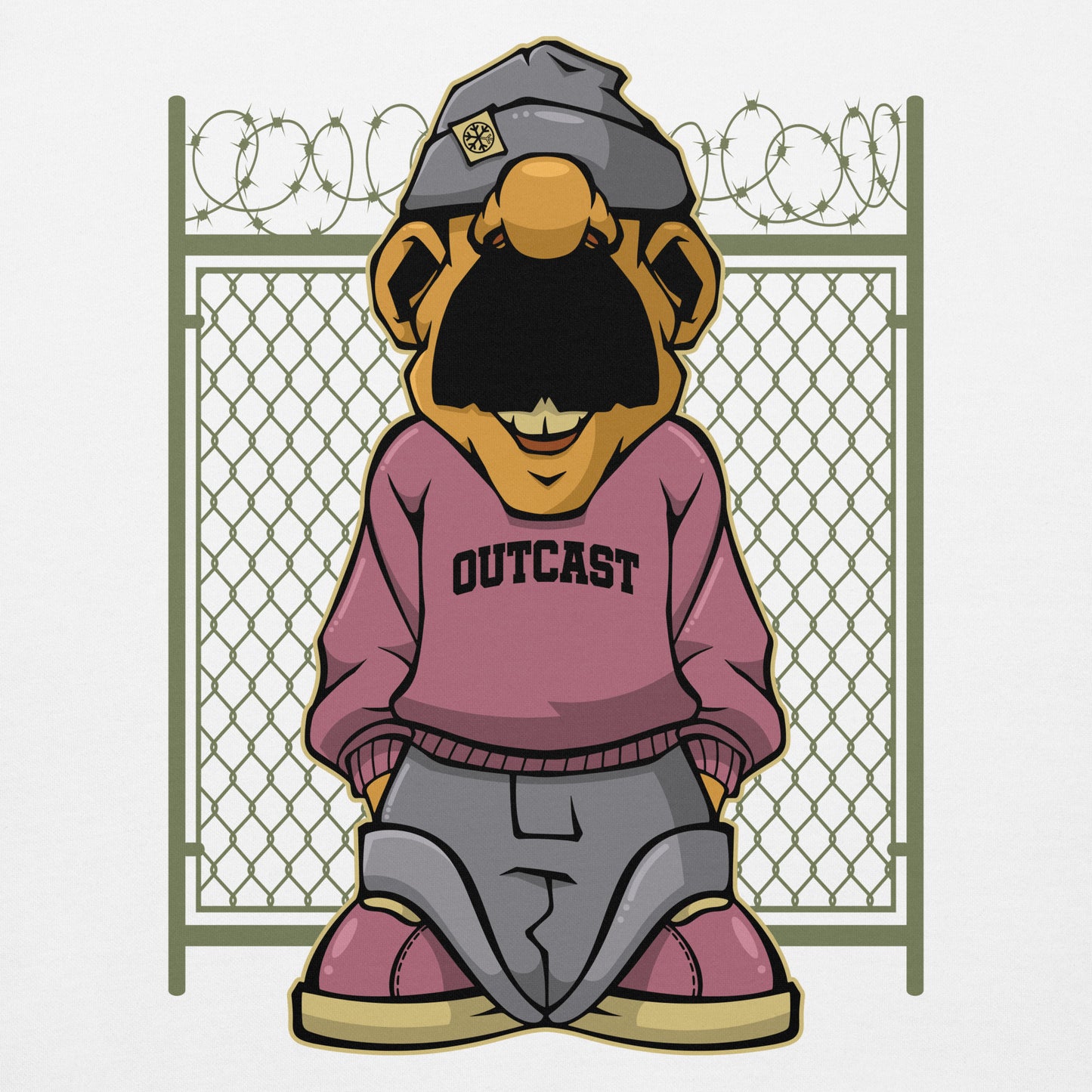 White-Outcast Graffiti Character Sweatshirt from B.Different Clothing, graphic, graffiti-inspired streetwear