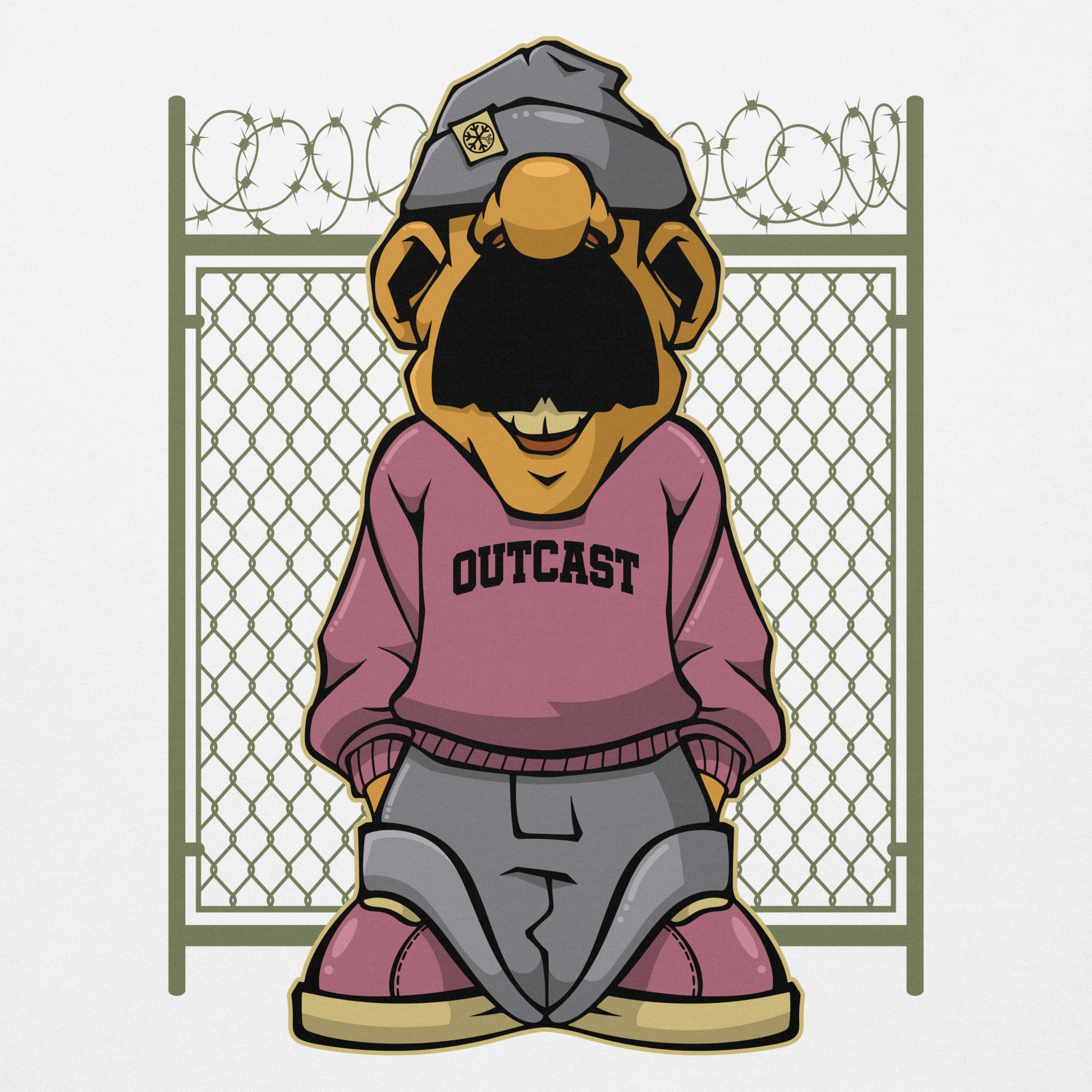 White-Outcast Graffiti Character Sweatshirt from B.Different Clothing, graphic, graffiti-inspired streetwear