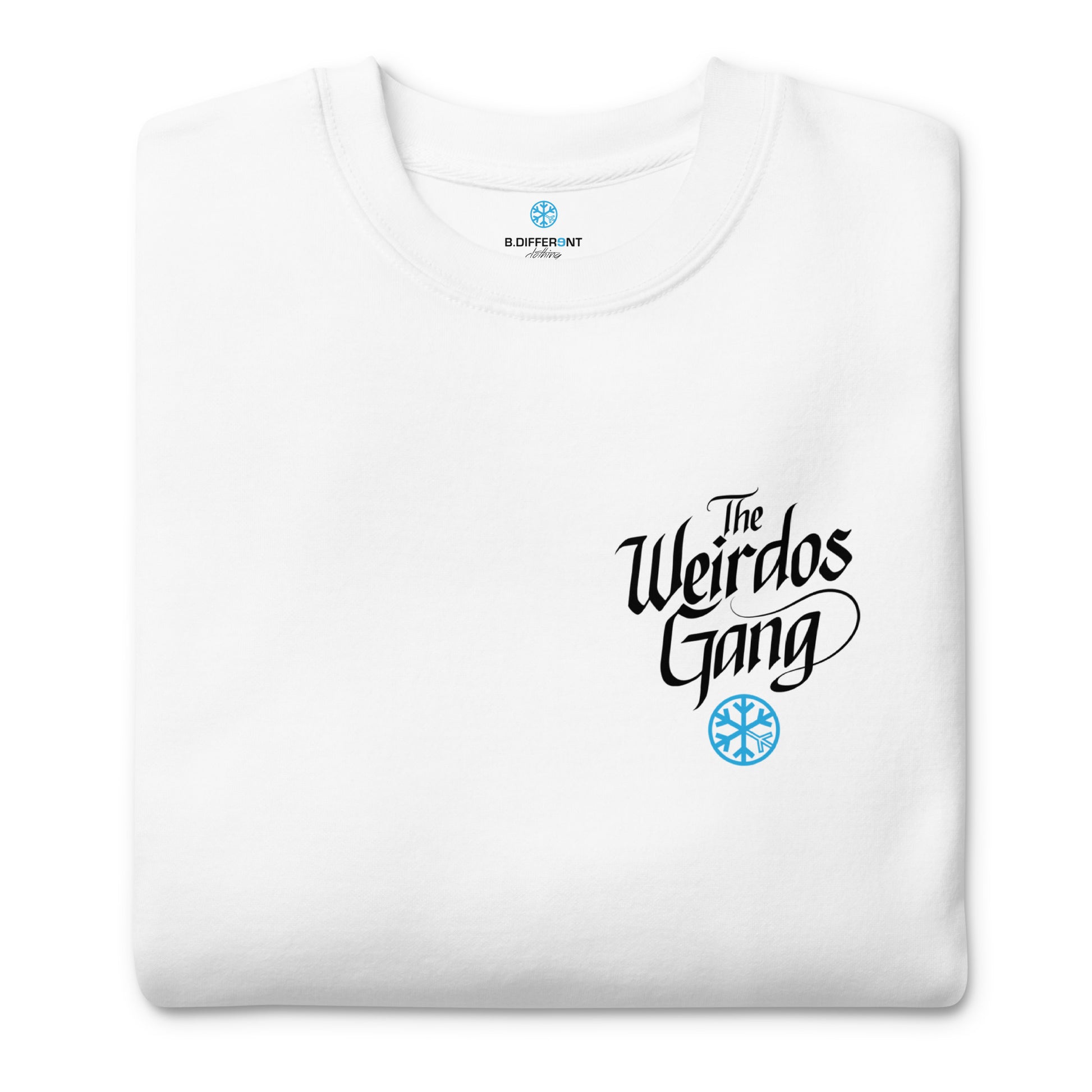 folded Weirdos Gang lettering sweatshirt white by B.Different Clothing street art graffiti inspired brand for weirdos, outsiders, and misfits.