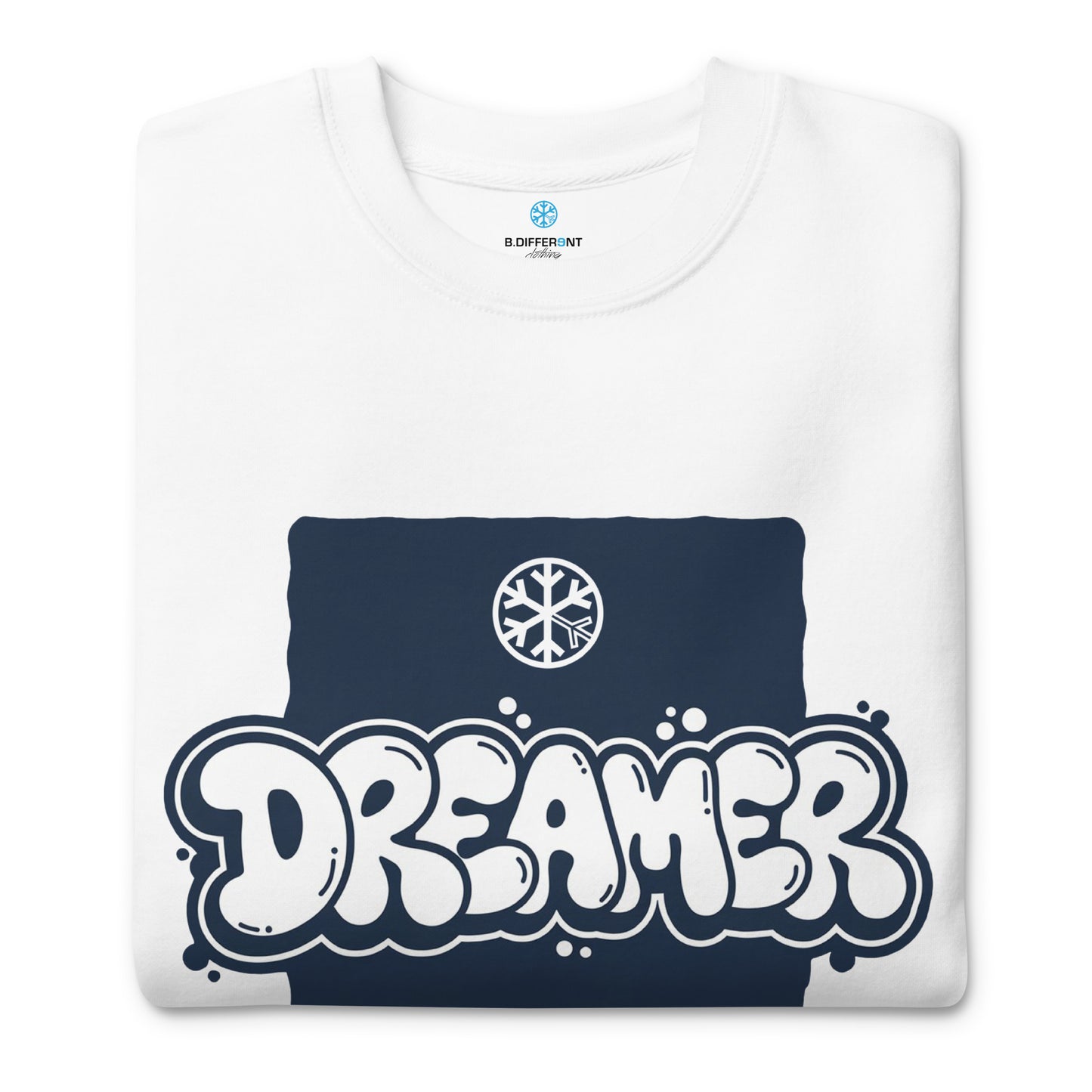 folded Dreamer Graffiti Throw-up Sweatshirt white by B.Different Clothing graffiti street art inspired independent streetwear brand.