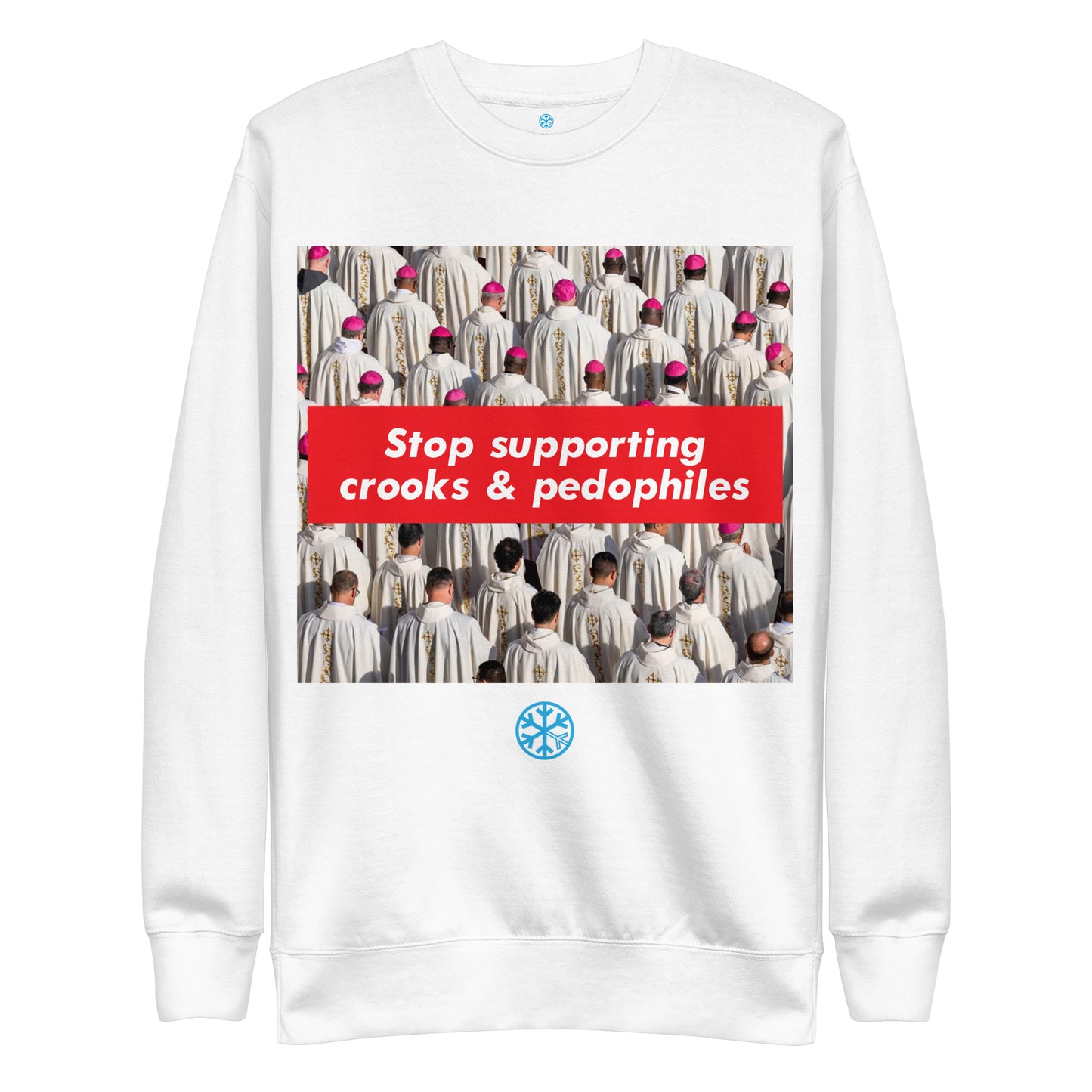 White-Vatican Crooks Sweatshirt from B.Different Clothing, front view, graffiti-inspired streetwear