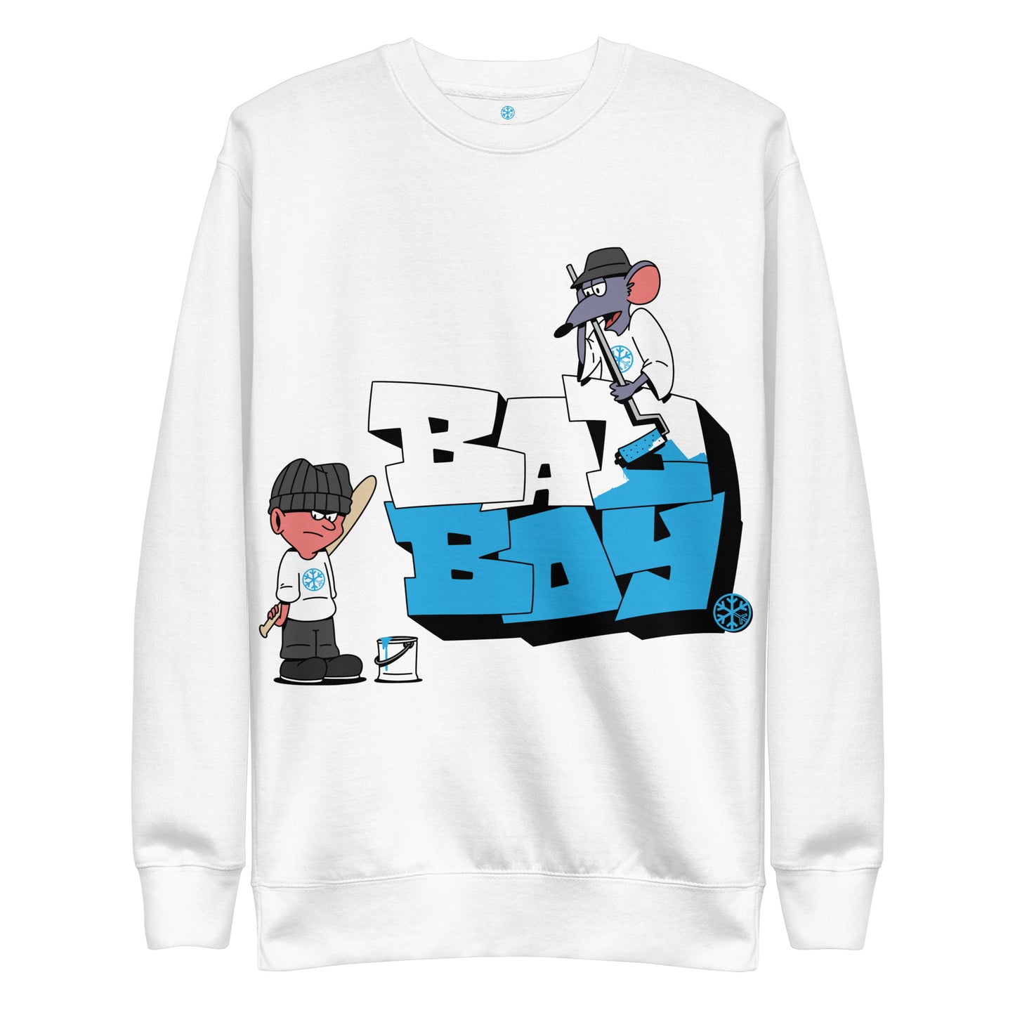 White-Bad Boy Graffiti Sweatshirt from B.Different Clothing, front view, graffiti-inspired streetwear