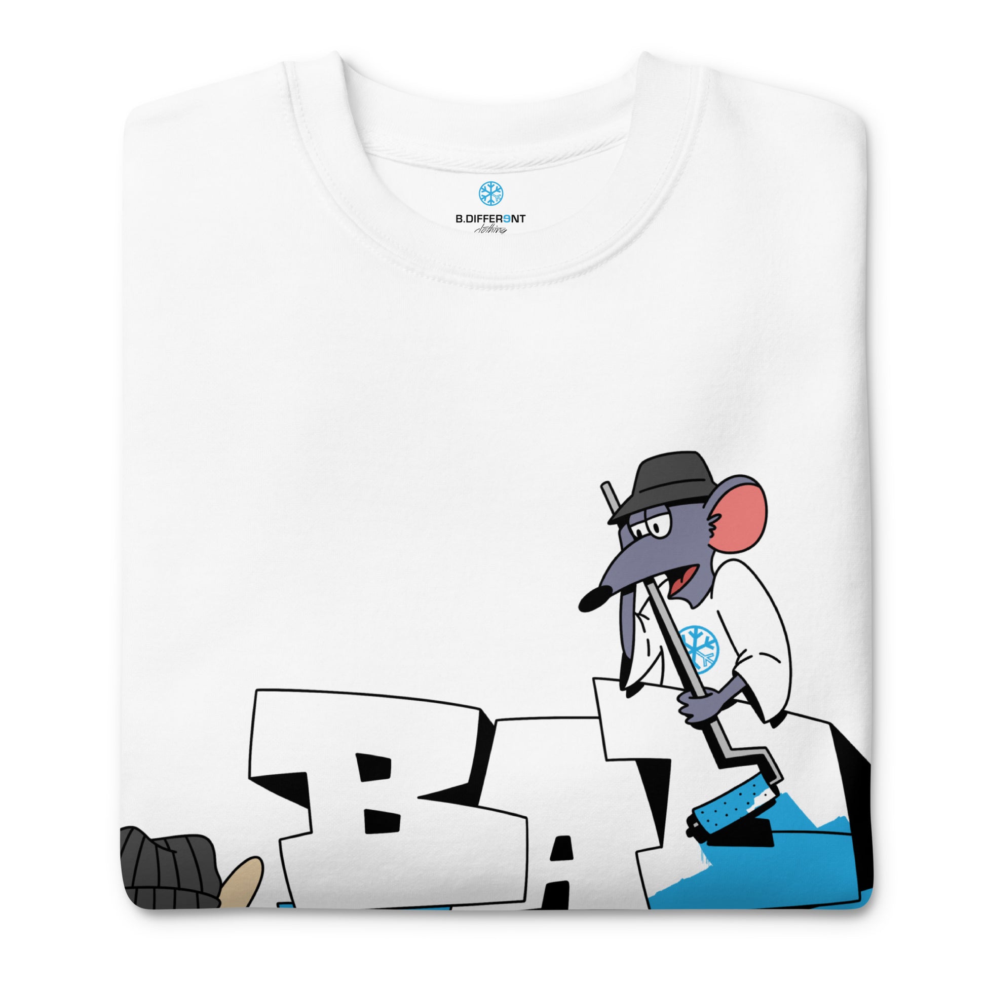 White-Bad Boy Graffiti Sweatshirt from B.Different Clothing, folded, graffiti-inspired streetwear