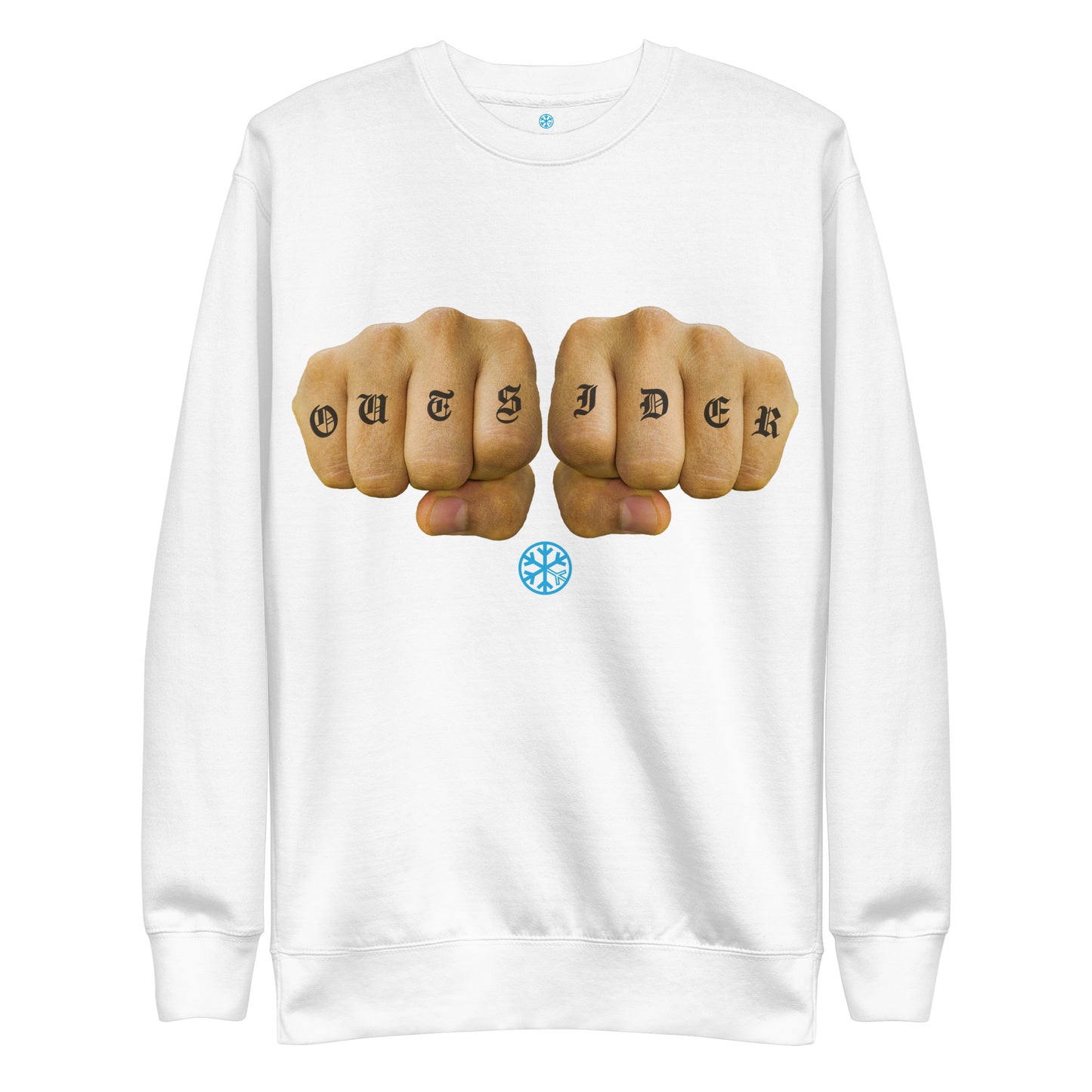 White-Outsider Tattoo Sweatshirt from B.Different Clothing, front view, graffiti-inspired streetwear