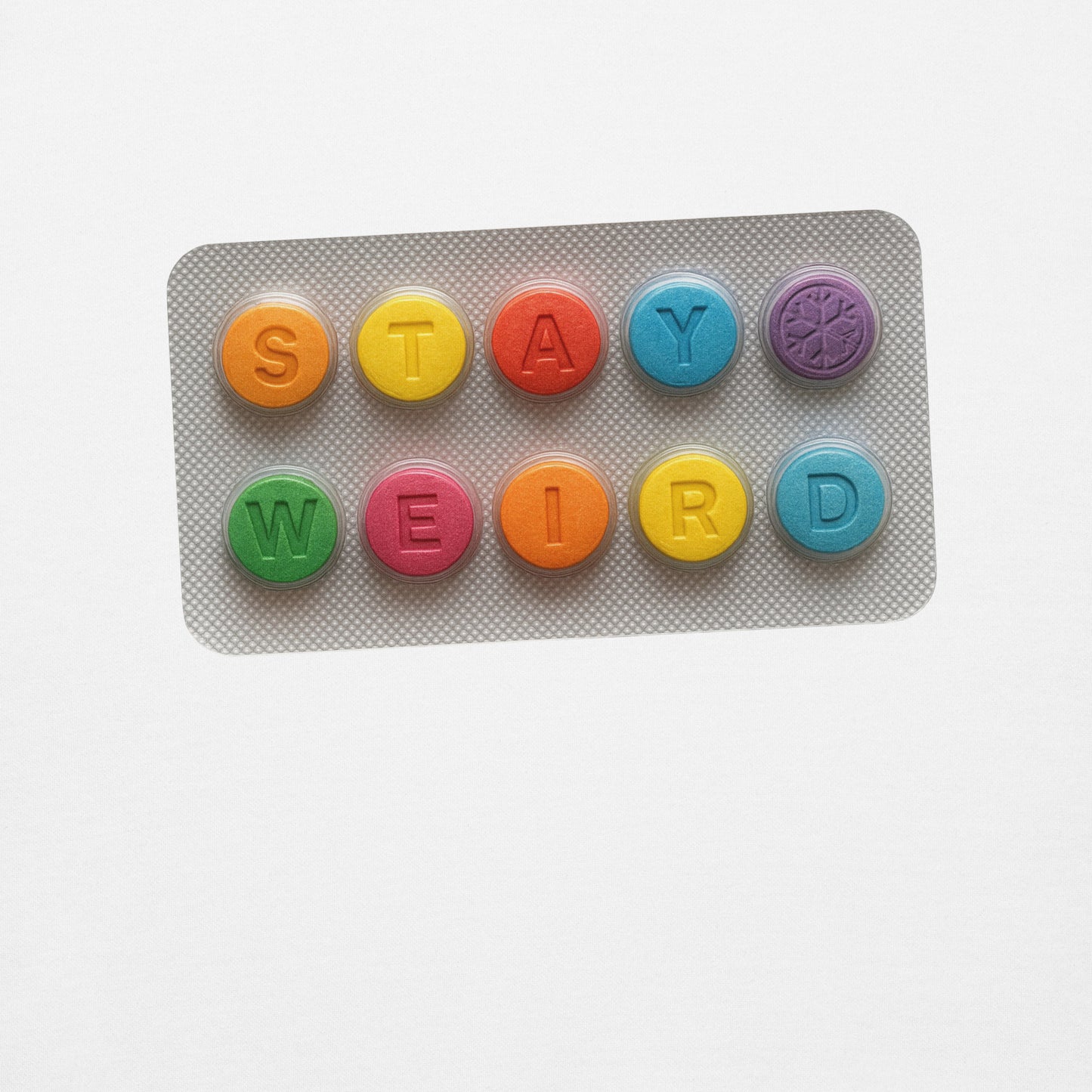 White-Stay Weird Pills Sweatshirt from B.Different Clothing, graphic, graffiti-inspired streetwear